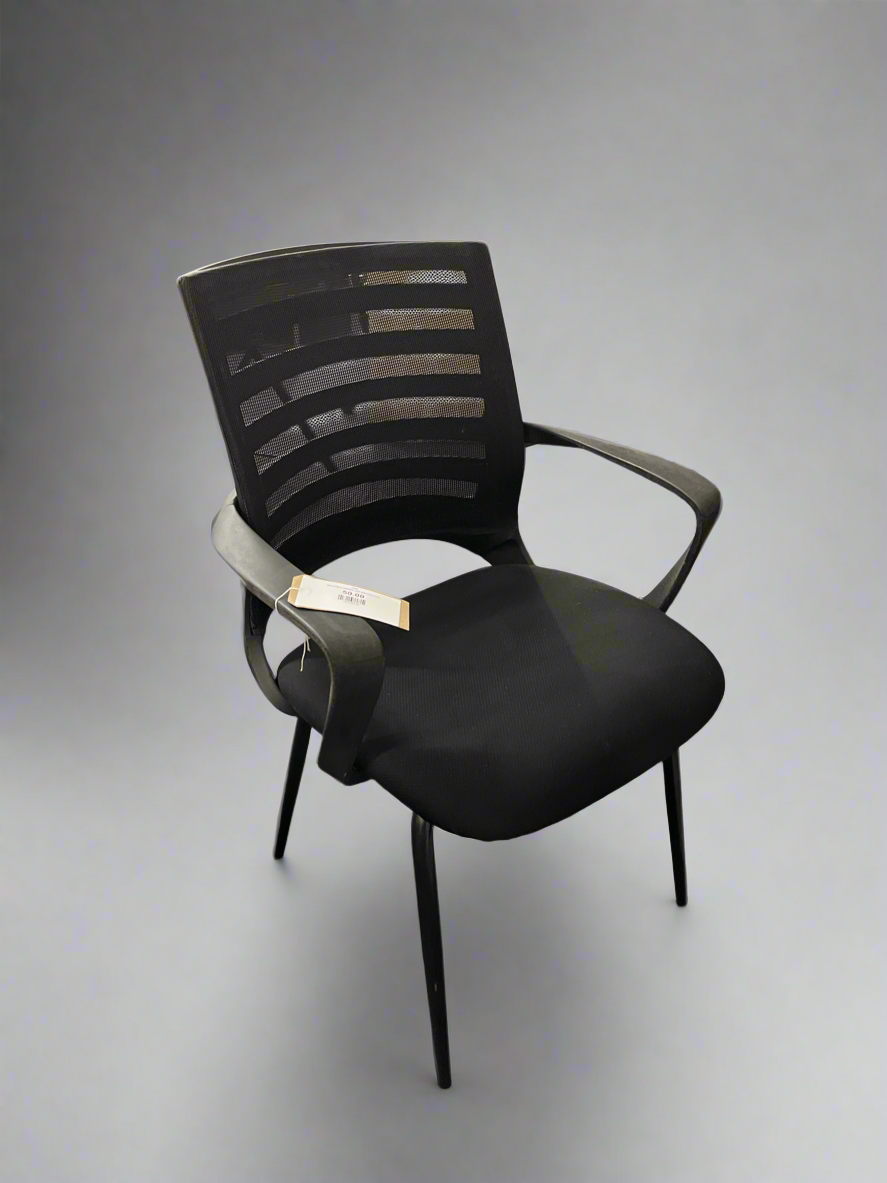 Black fabric meeting chair with mesh back
