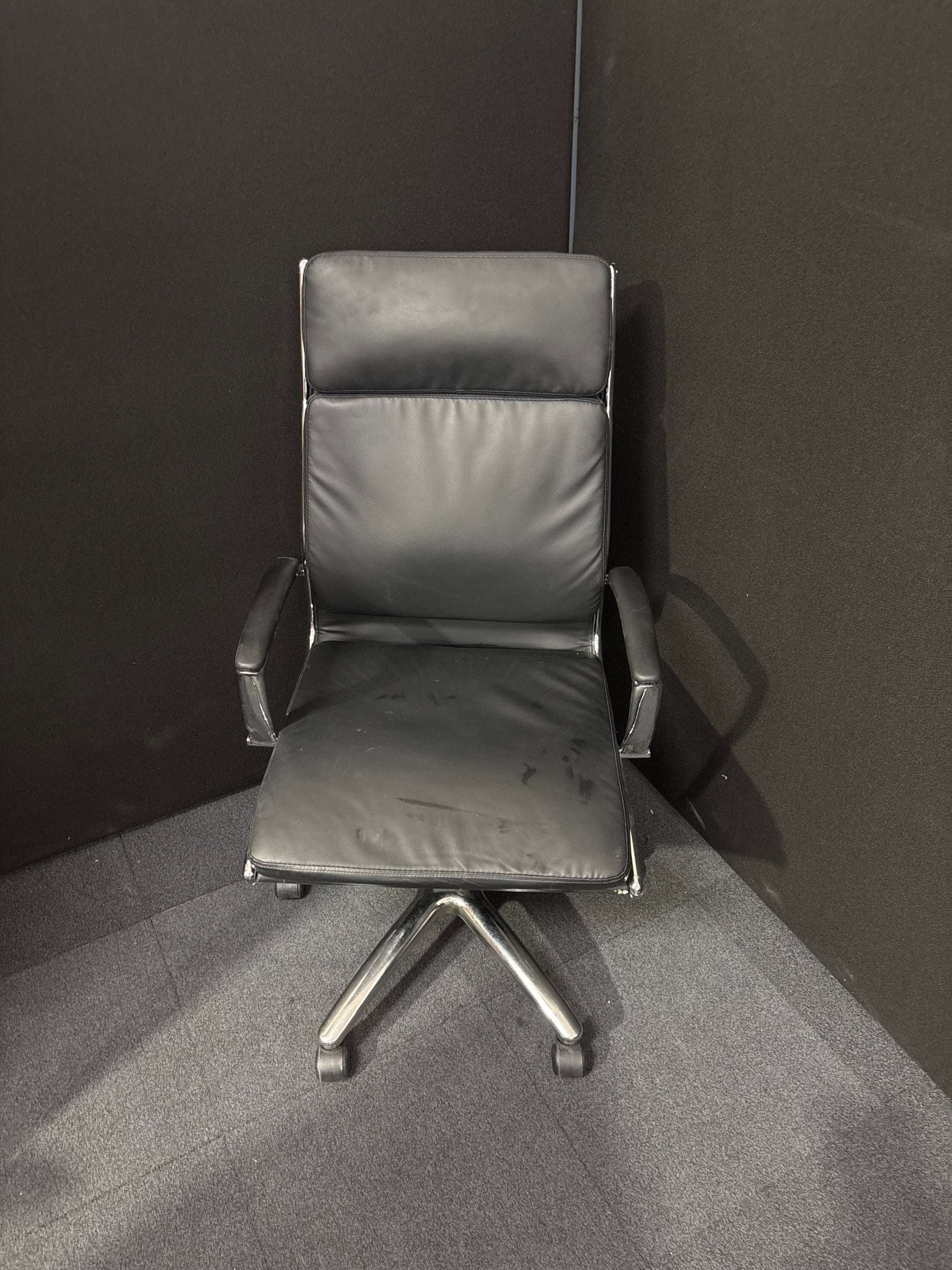 Florence high back executive chair - black faux leather with fixed arms