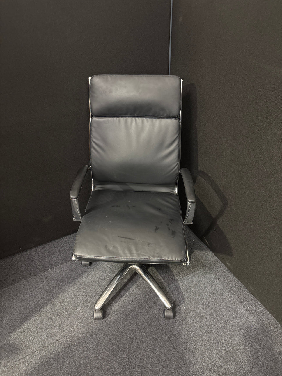 Florence high back executive chair - black faux leather with fixed arms