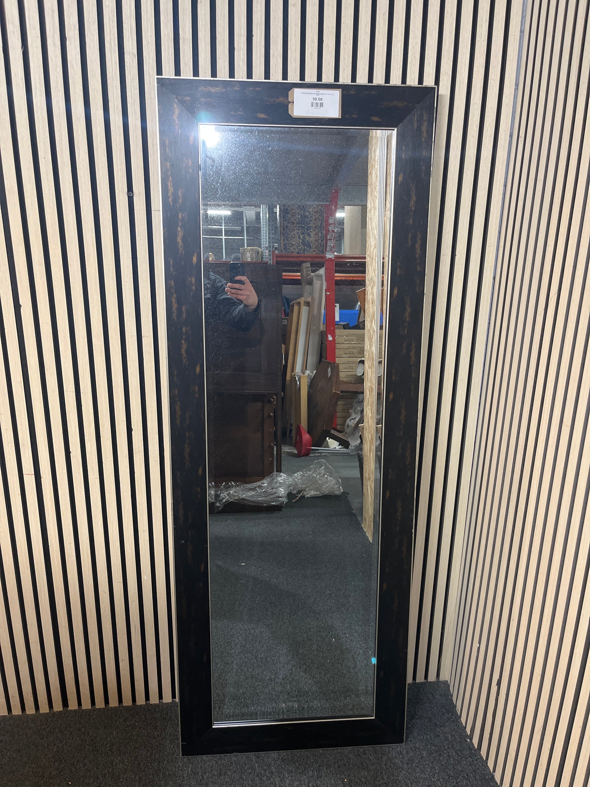 Large tall rectangular black framed mirror (64 x 174 cm) 3126