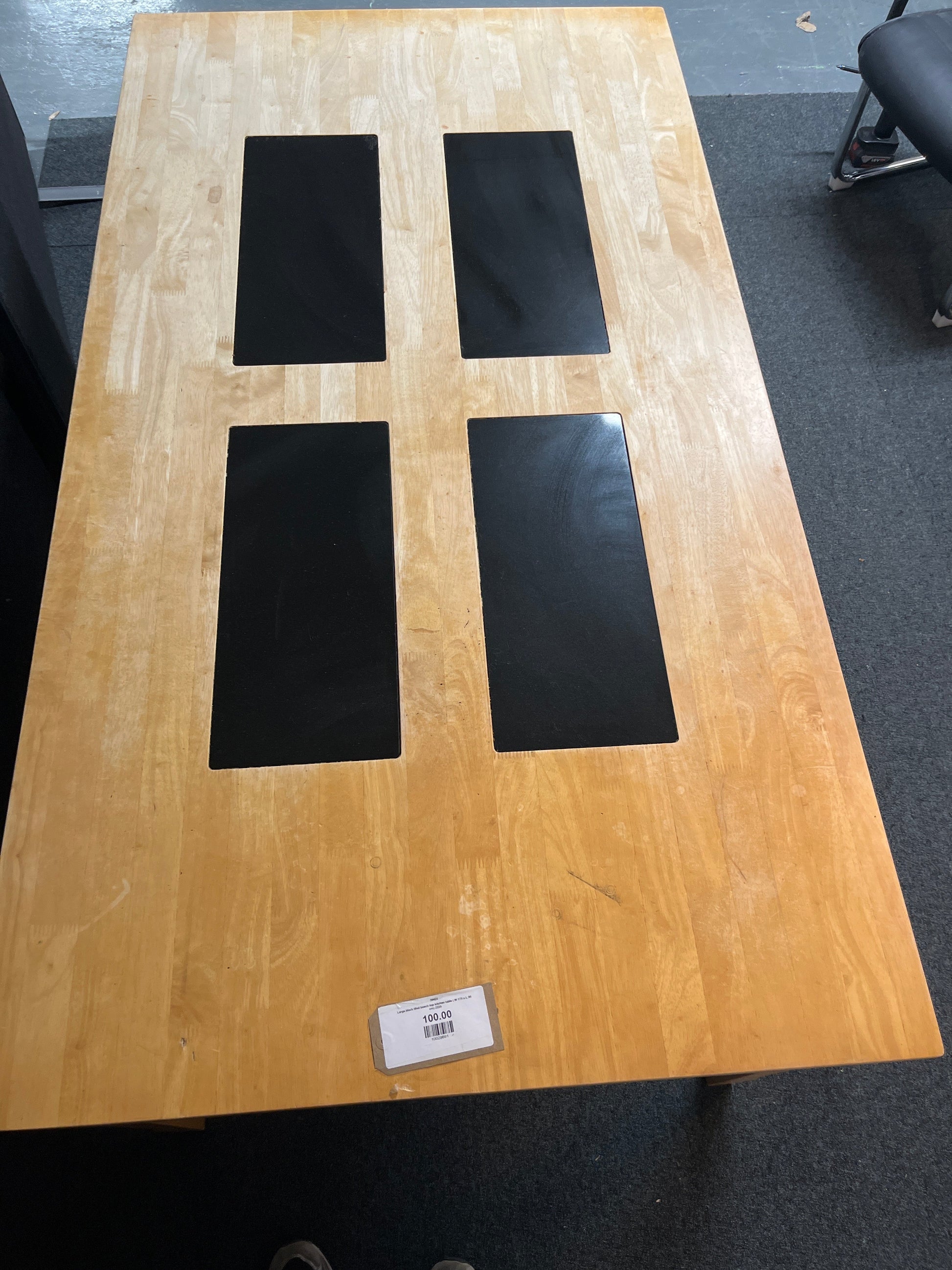 Large black tiled beech top kitchen table ( W 170 x L 90 cm) 2225