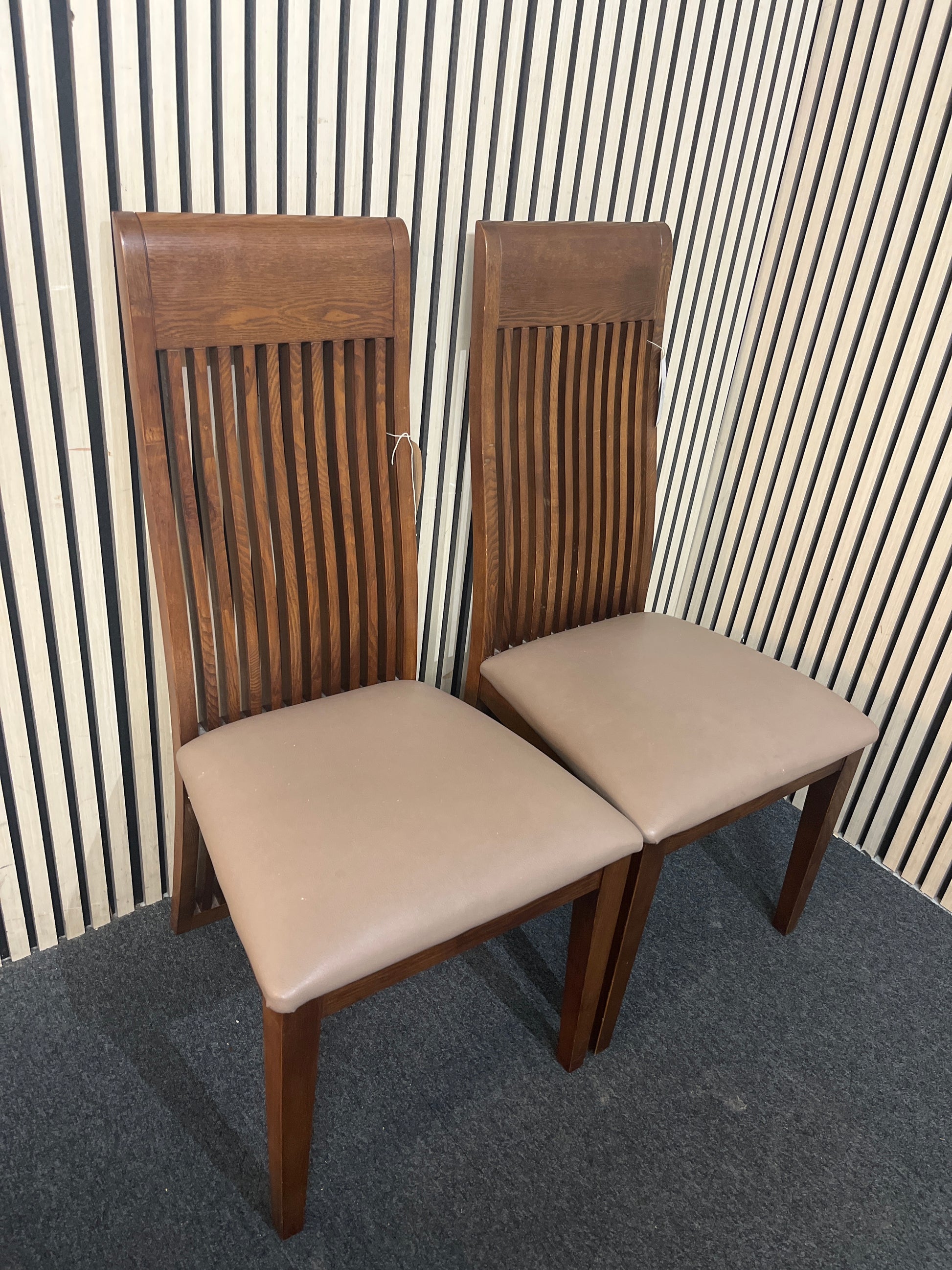 Solid wood high back kitchen chair with cream leather seat (SET OF 2) 43742