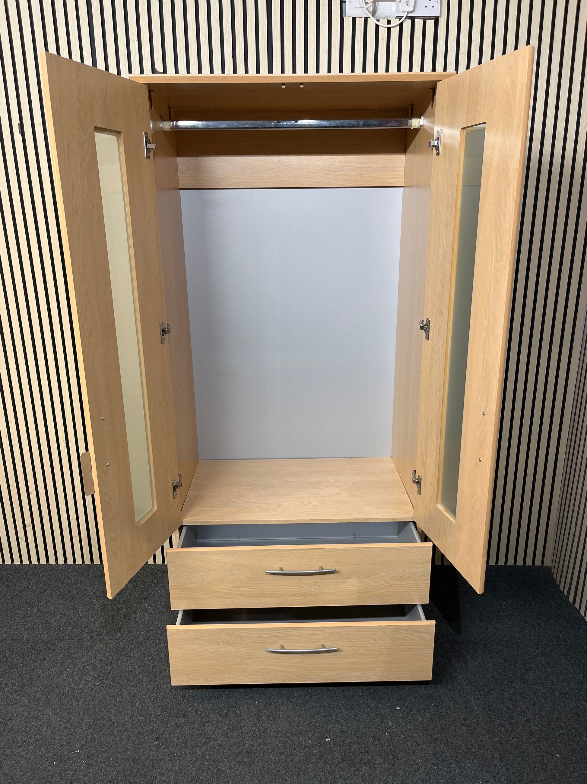 Tall beech laminate 2 door 2 drawer wardrobe (H 187 x W 87 x D 54 cm) 2226