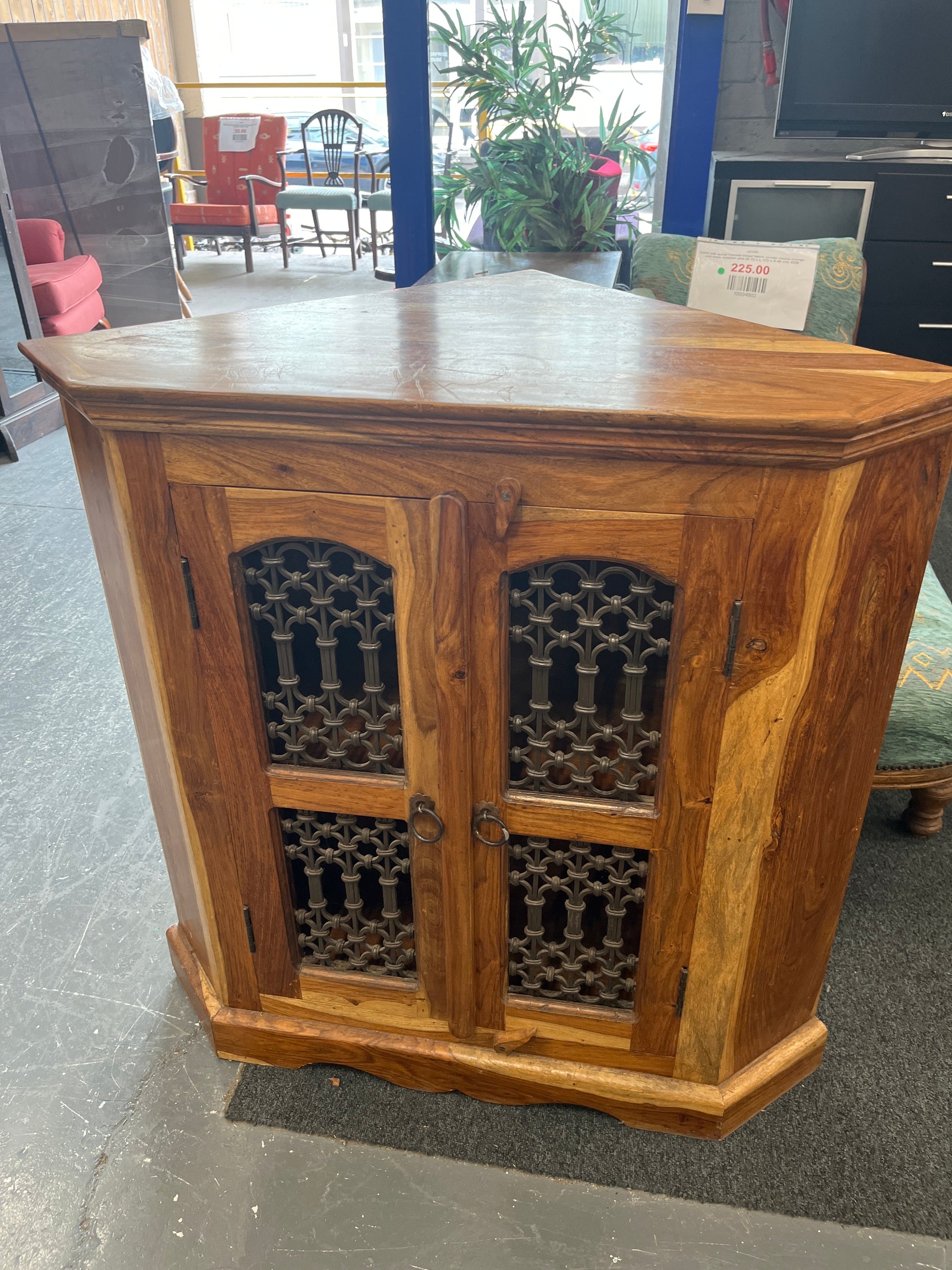 Solid Indonesian teak corner television unit 43679a