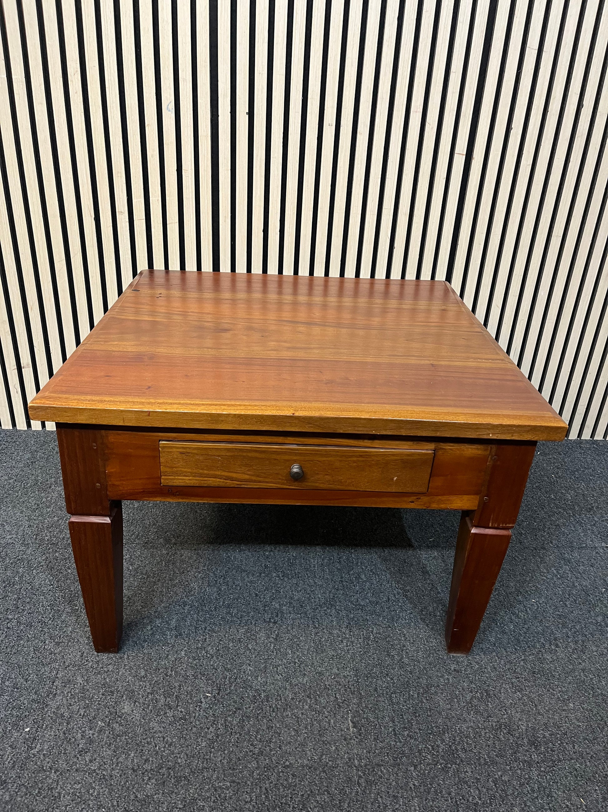 Solid teak square lamp table with drawer (H 50 x W 75 x D 75 cm) 3126