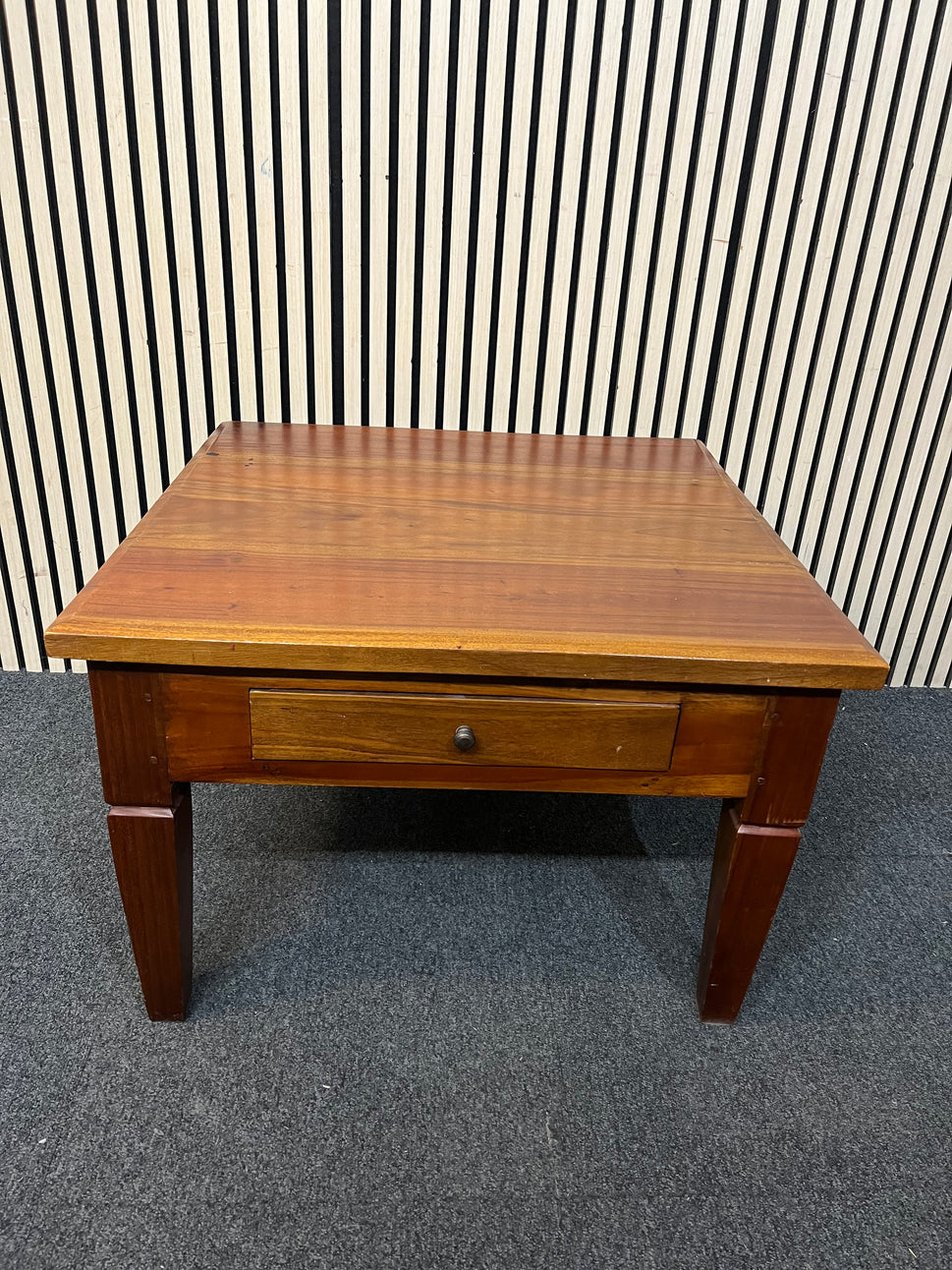 Solid teak square lamp table with drawer (H 50 x W 75 x D 75 cm) 3126
