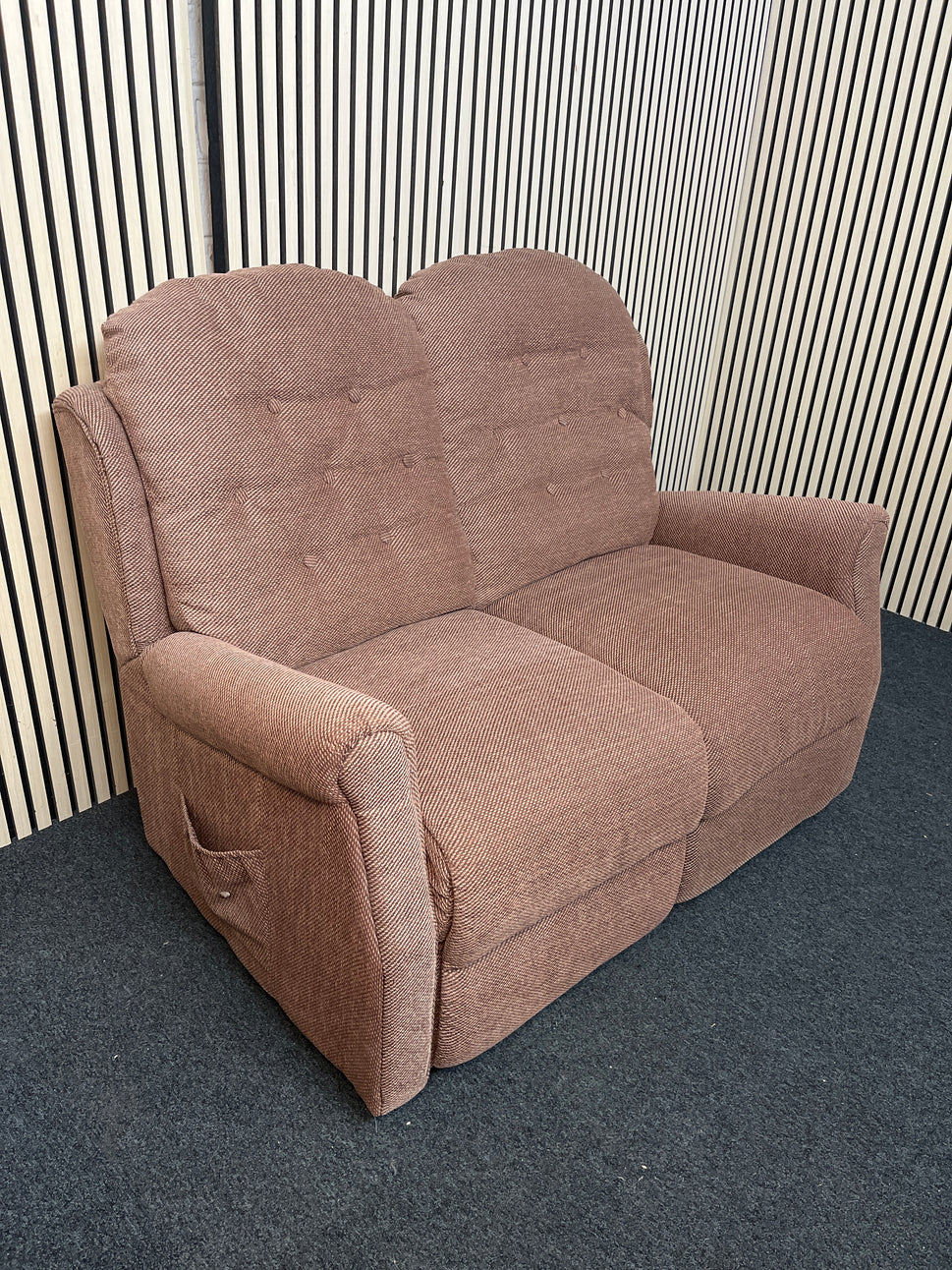 High back mixed brown fabric 2 seater sofa 2425