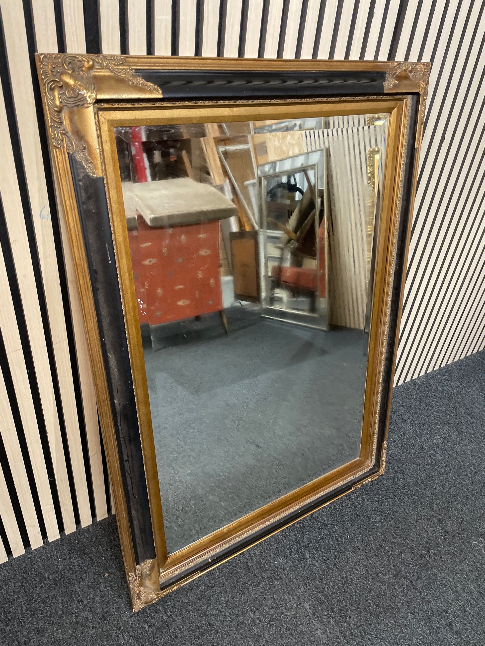 Ornate Black and Gold Large rectangular Bevelled Framed mirror (79 x 110 cm) 1126