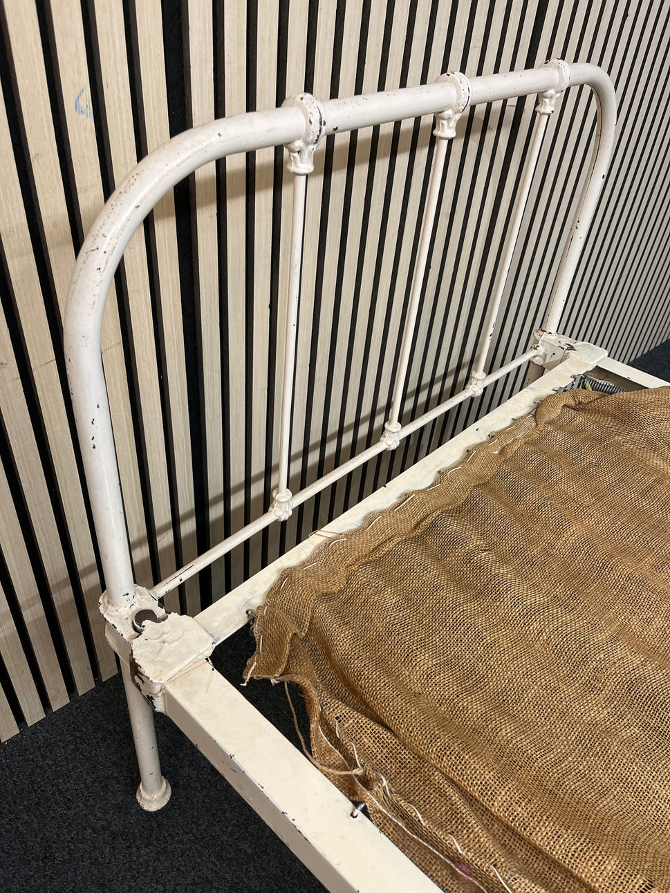 Antique white metal day bed on castors 1126