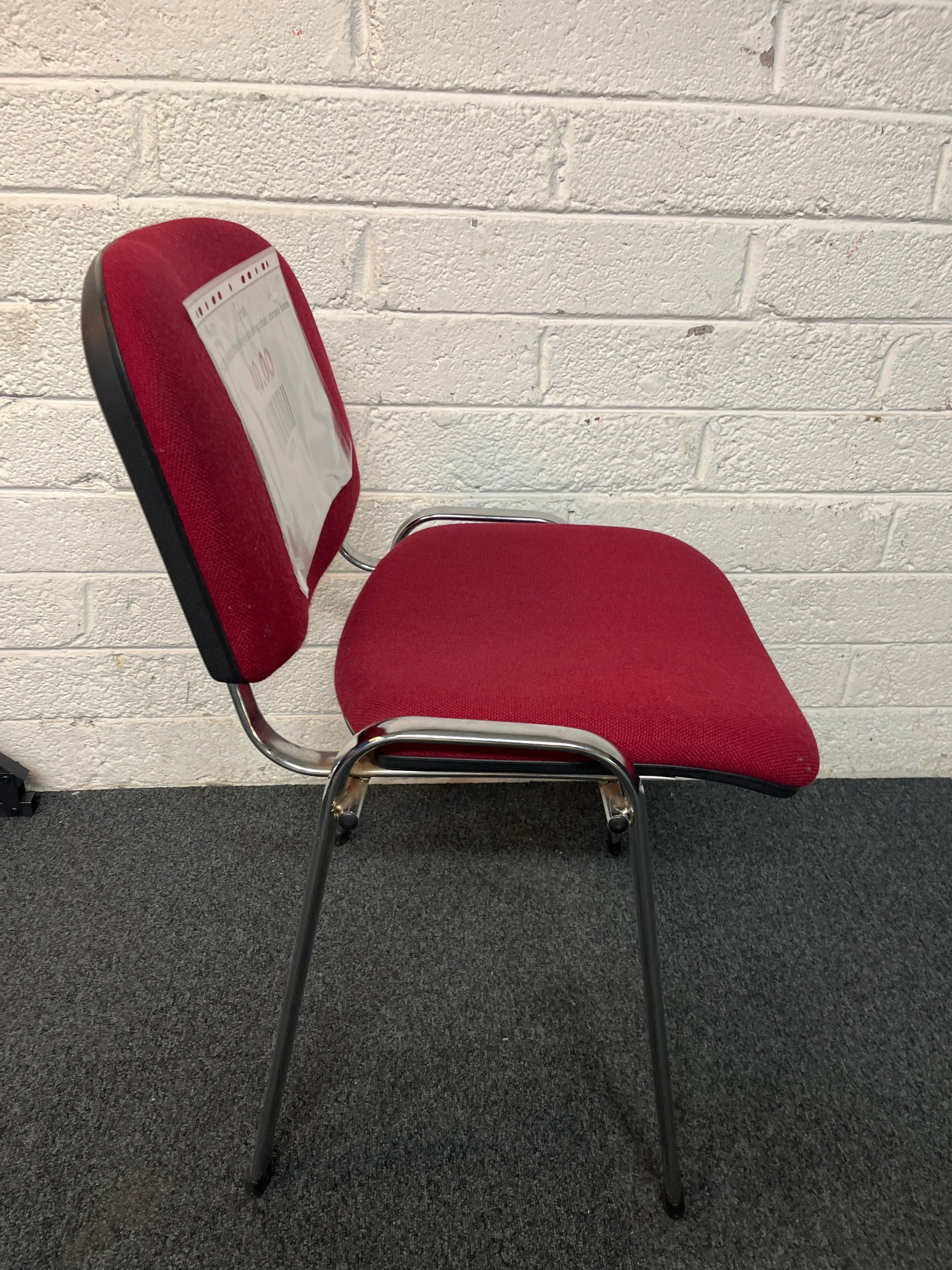 SECONDHAND Wine fabric stacking chair, chrome frame