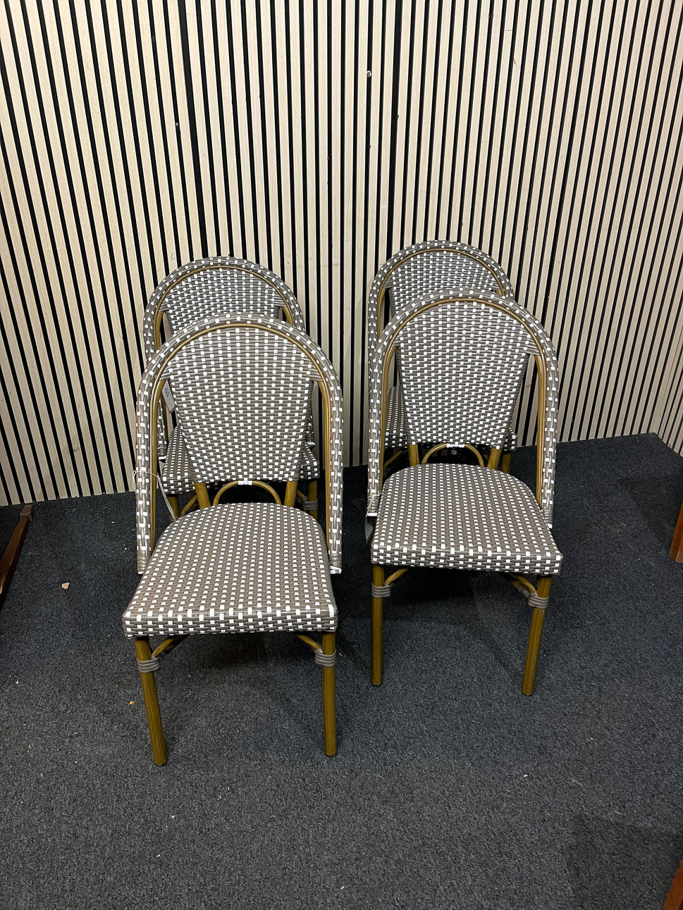 Rattan style outdoor brown and cream stacking chair 1126