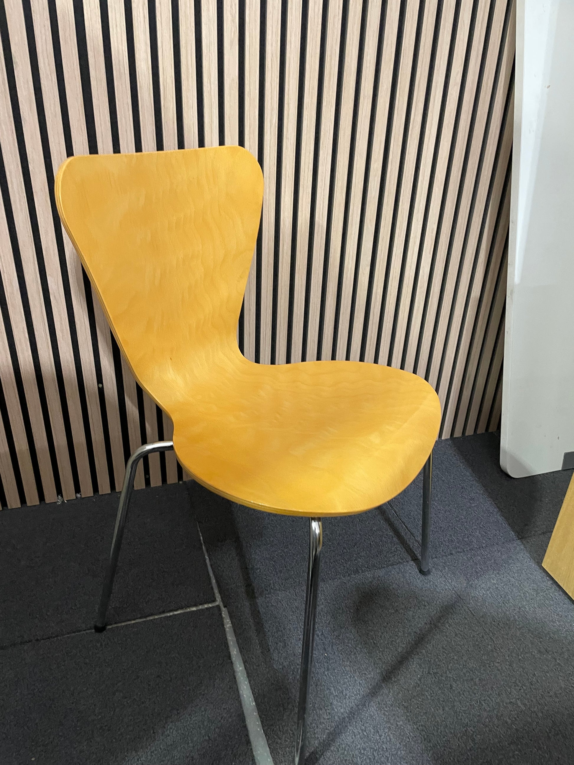 Beech framed bistro canteen chair, chrome frame