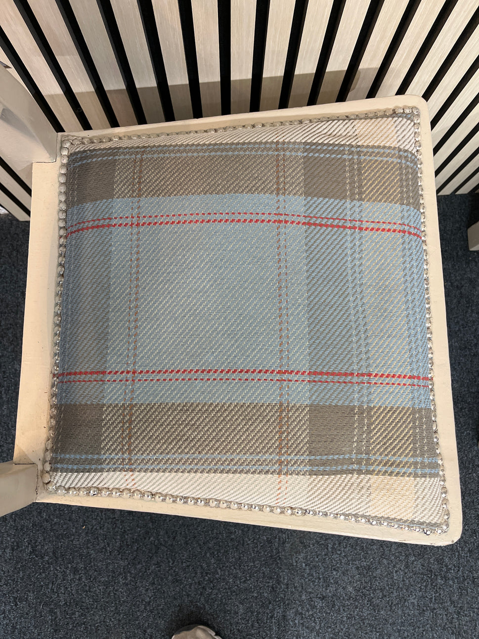 Cream painted solid wood tartan fabric dining chair (SET OF 4)