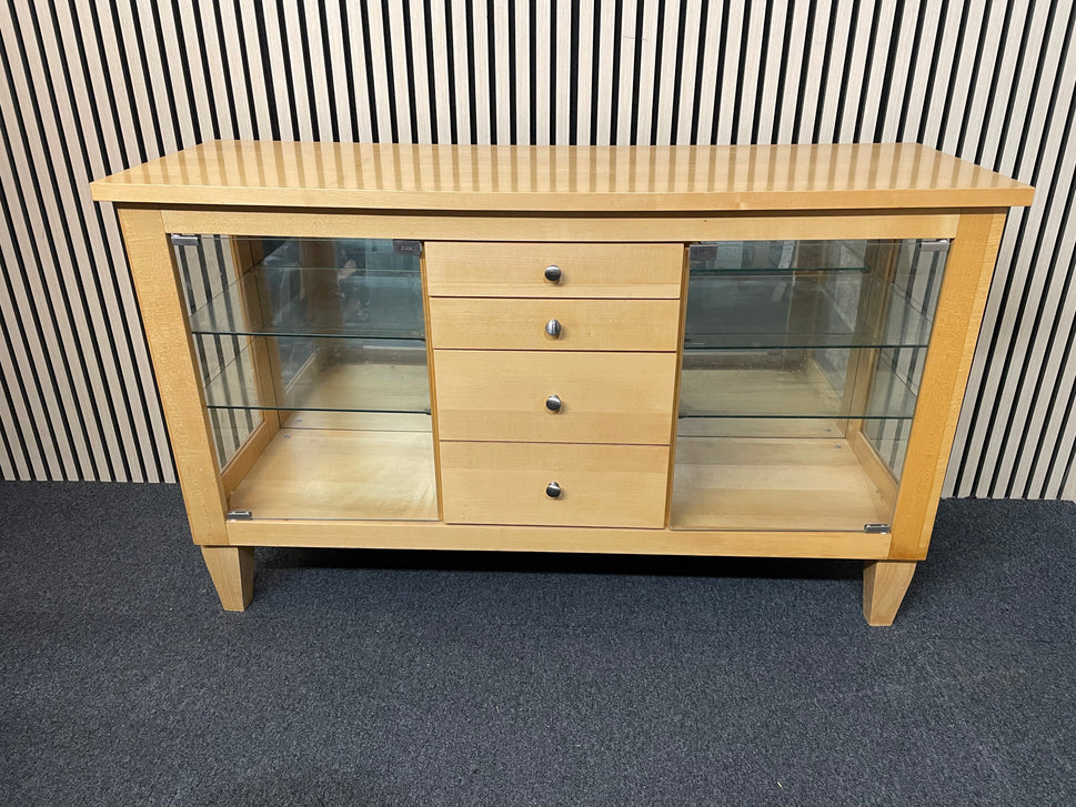 Light beech veneer 2 glass door 4 drawer sideboard( L x 135 W x 45 H x 82 cm) 3325