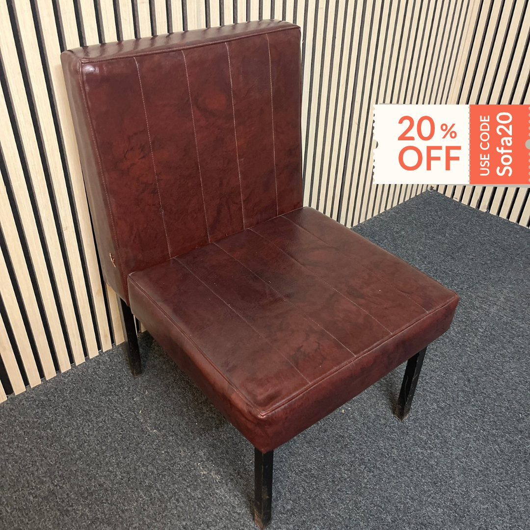 Wine leather low lounge chair with black metal frame 2425