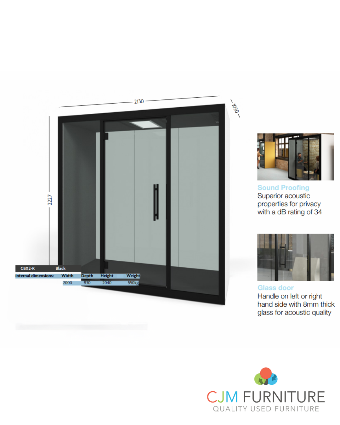 BRAND NEW CHATBOX DUO SOUNDPROOF BOOTH in black (Internal dimensions: Width Depth Height Weight 2000 930 2040/ 550kg) (€7500 + VAT)