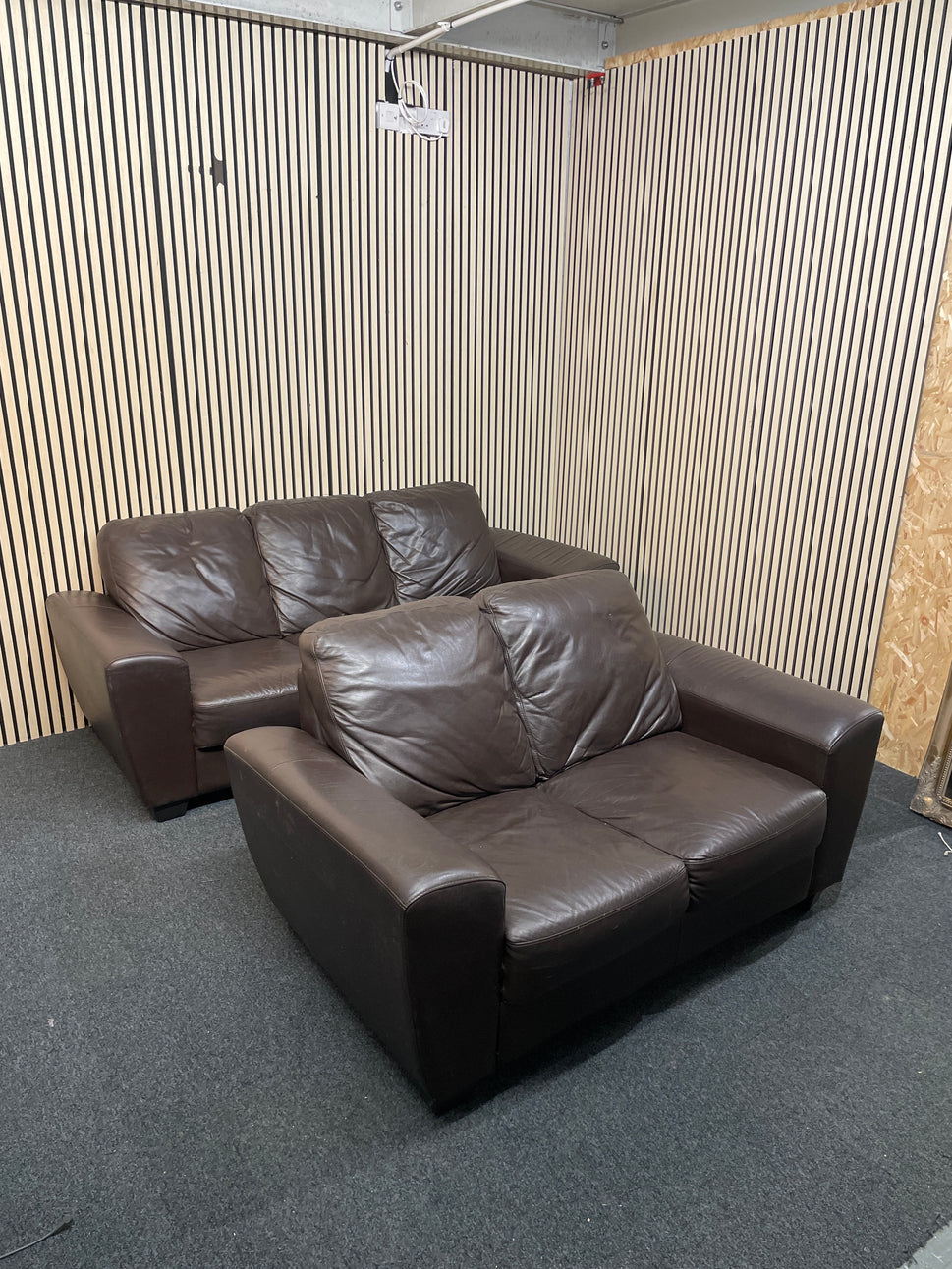 3+2 Leather Sofa Suite Brown 1126
