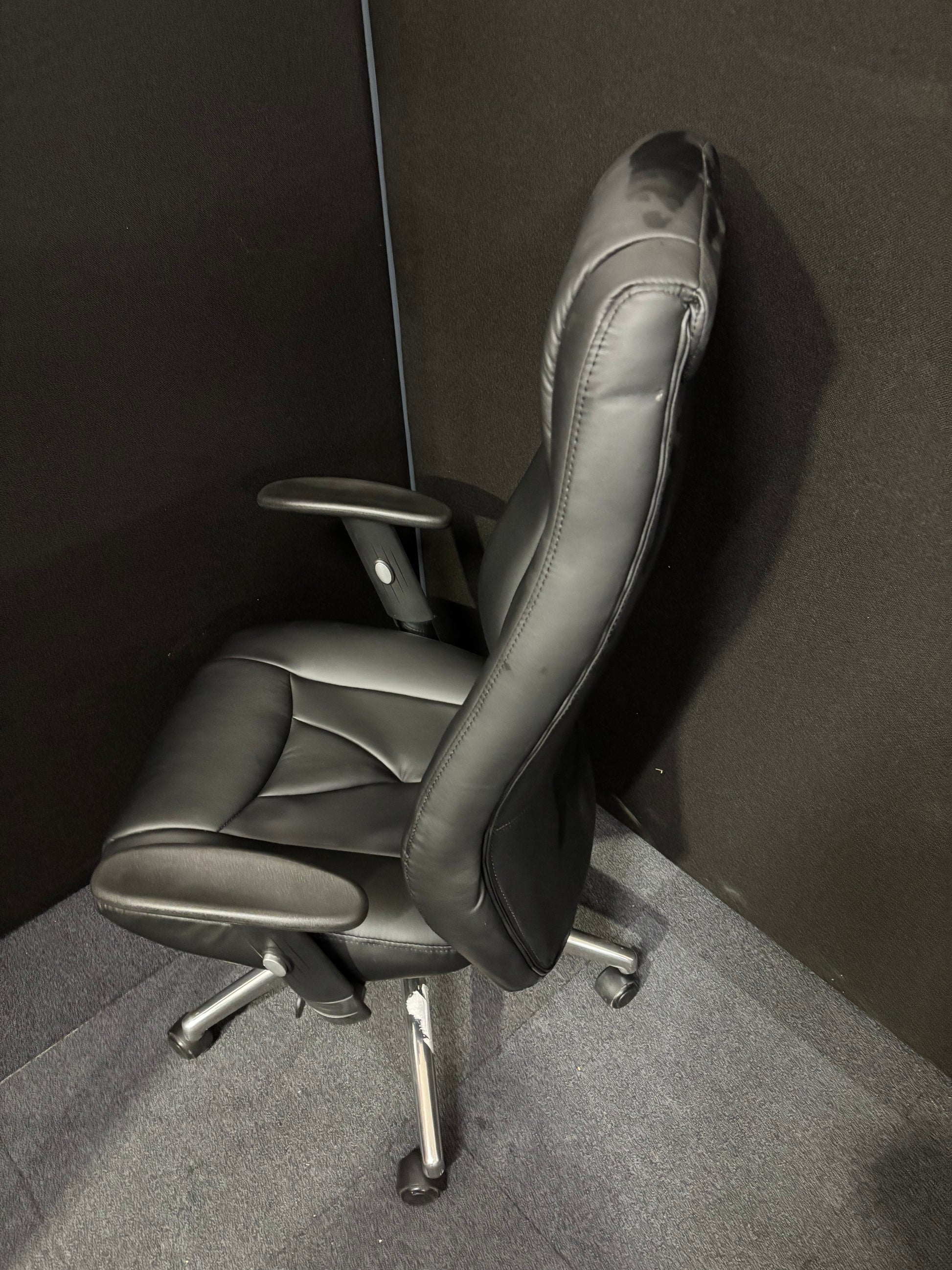 Odessa liquidated high back executive chair - black faux leather, polished metal base, height adjustable arms, price inc vat