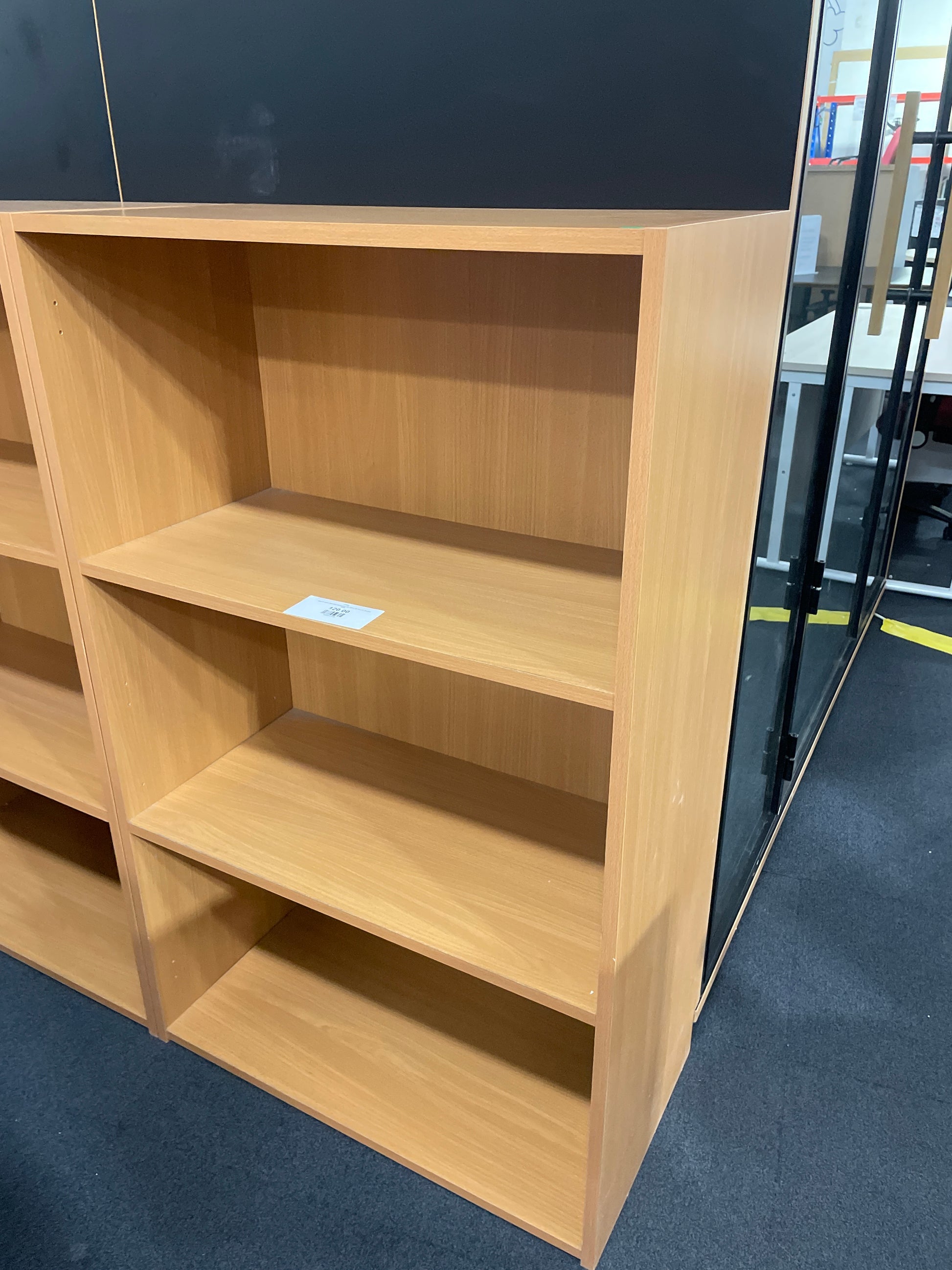 beech open fronted bookcase (H 123 x W 76 x D 39 cm) 2425