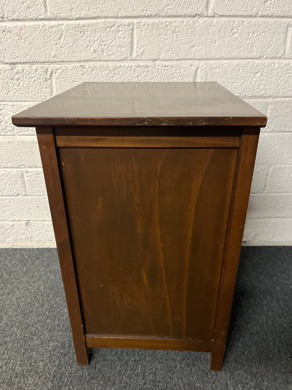 Dark wood stained 3 drawer bedside locker 1225