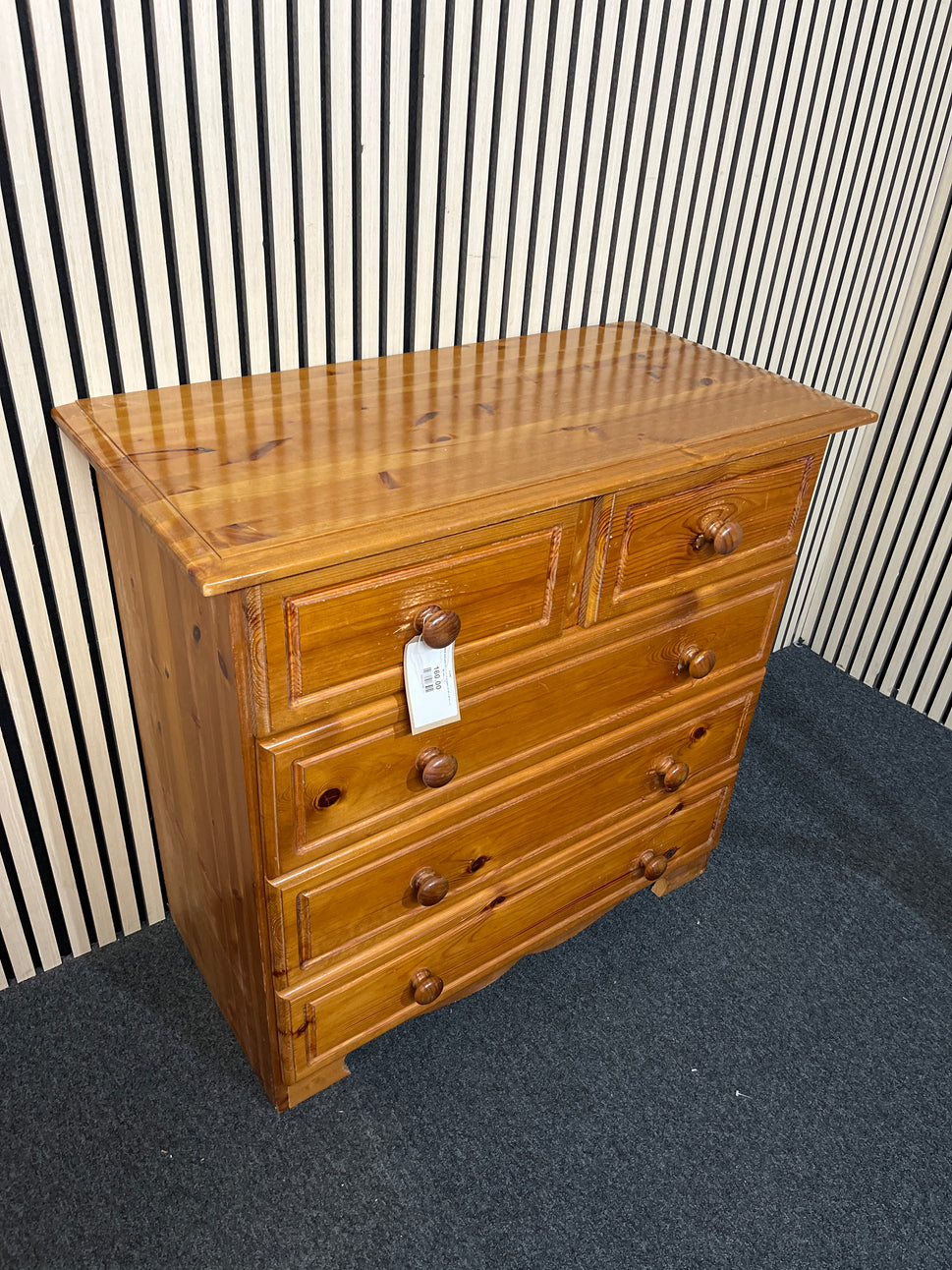 Natural solid pine 3+2 chest of drawers (H 90 x W 93 x D 46 cm) 2425