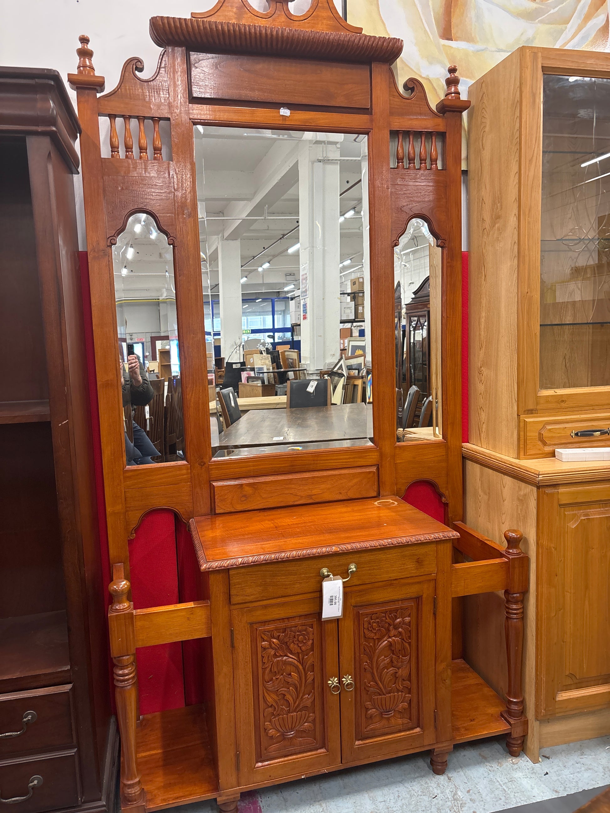 Tall solid wood mirrored hall stand (H 2550 x W 1200 x D 430 mm) 2125