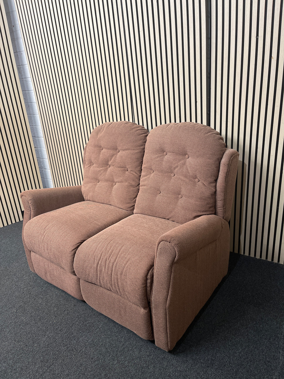 High back mixed brown fabric 2 seater sofa 2425