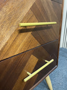 Mid-century style chest featuring herringbone parquet patterns and gold handles (H 106 x W 84 x D 43 cm) 44577