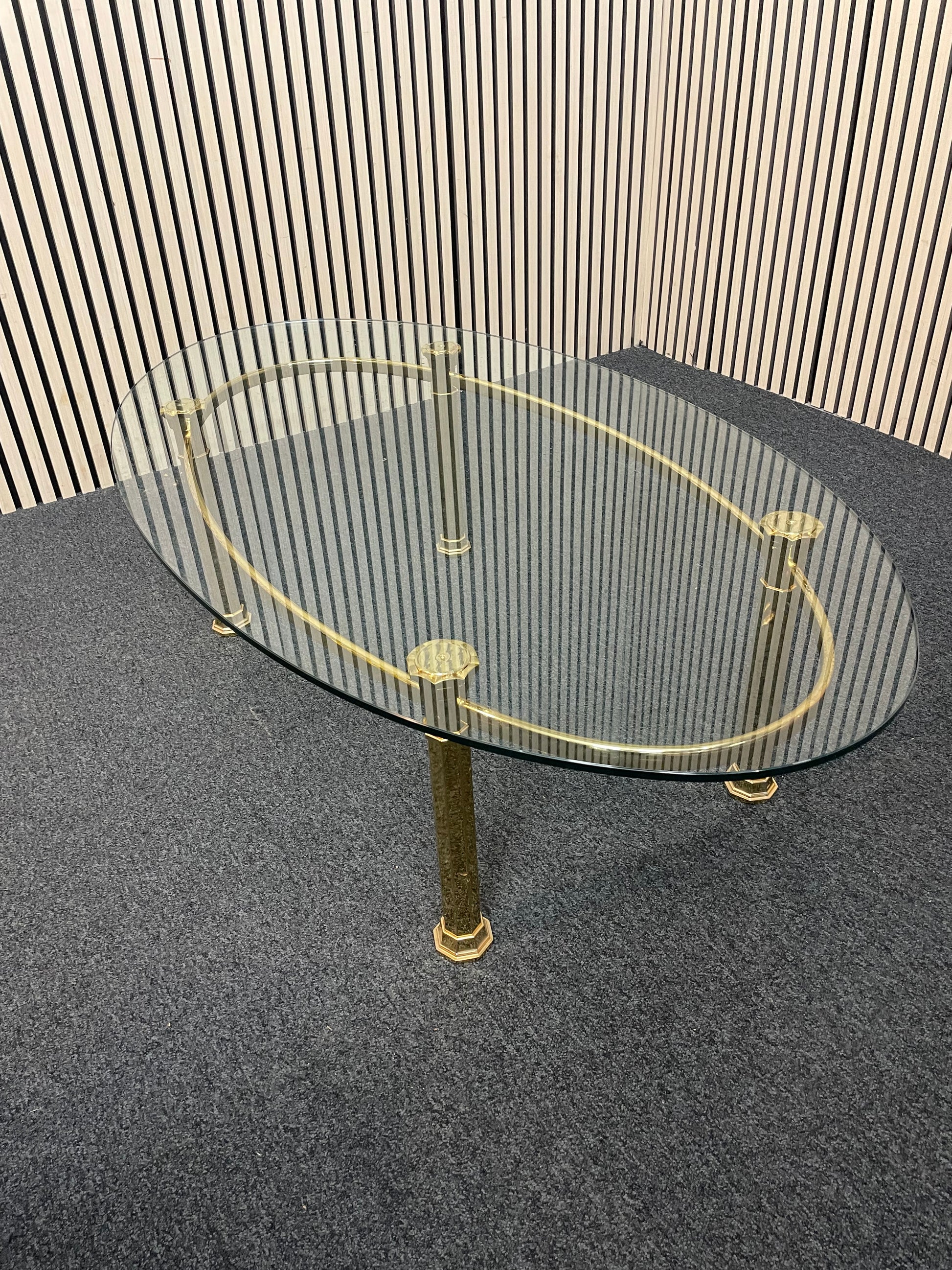 Gold effect metal framed low oval glass coffee table 2425