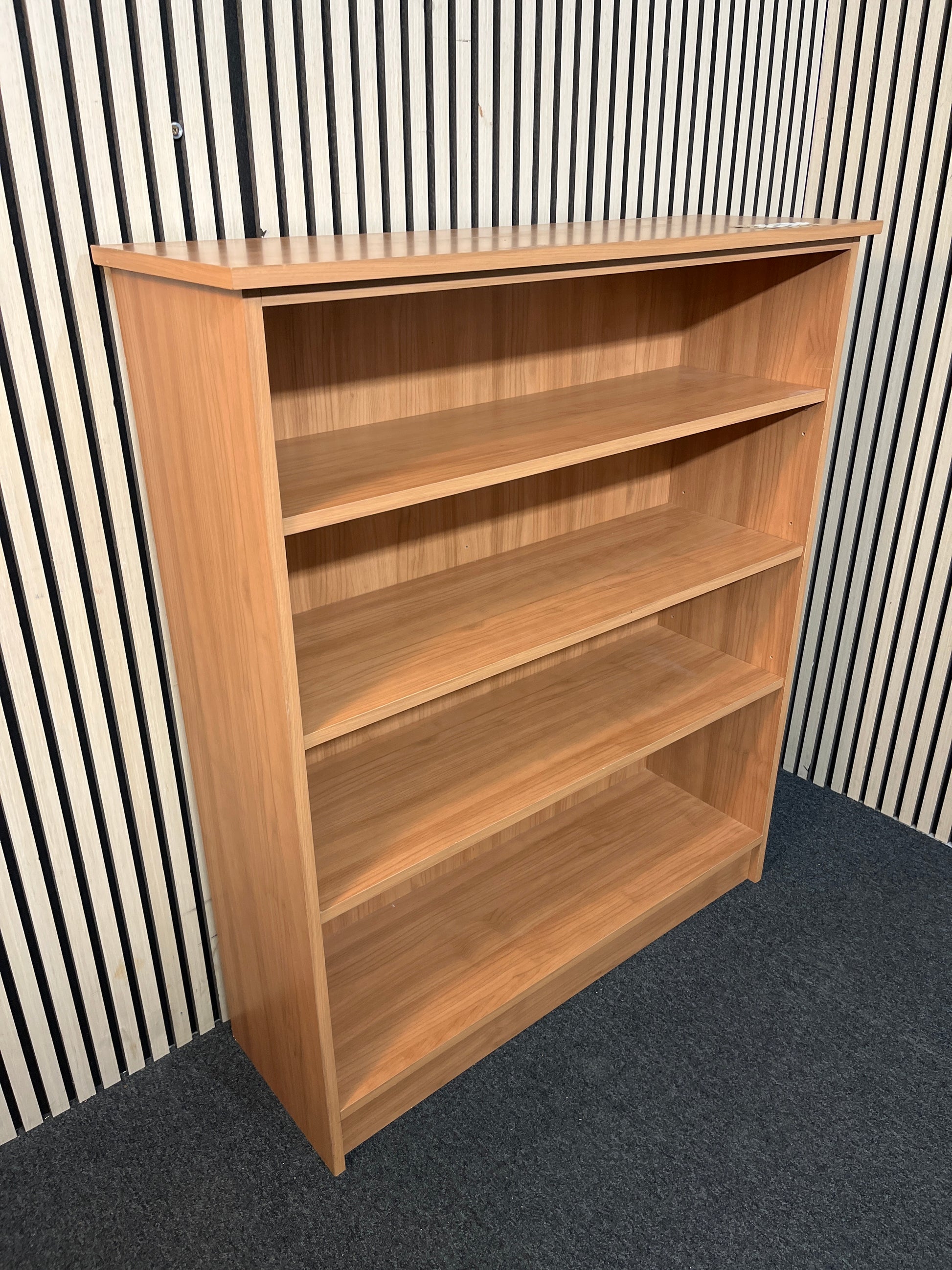 Beech laminate low open bookcase (H 122 x W 78 x D 42 cm) 3126