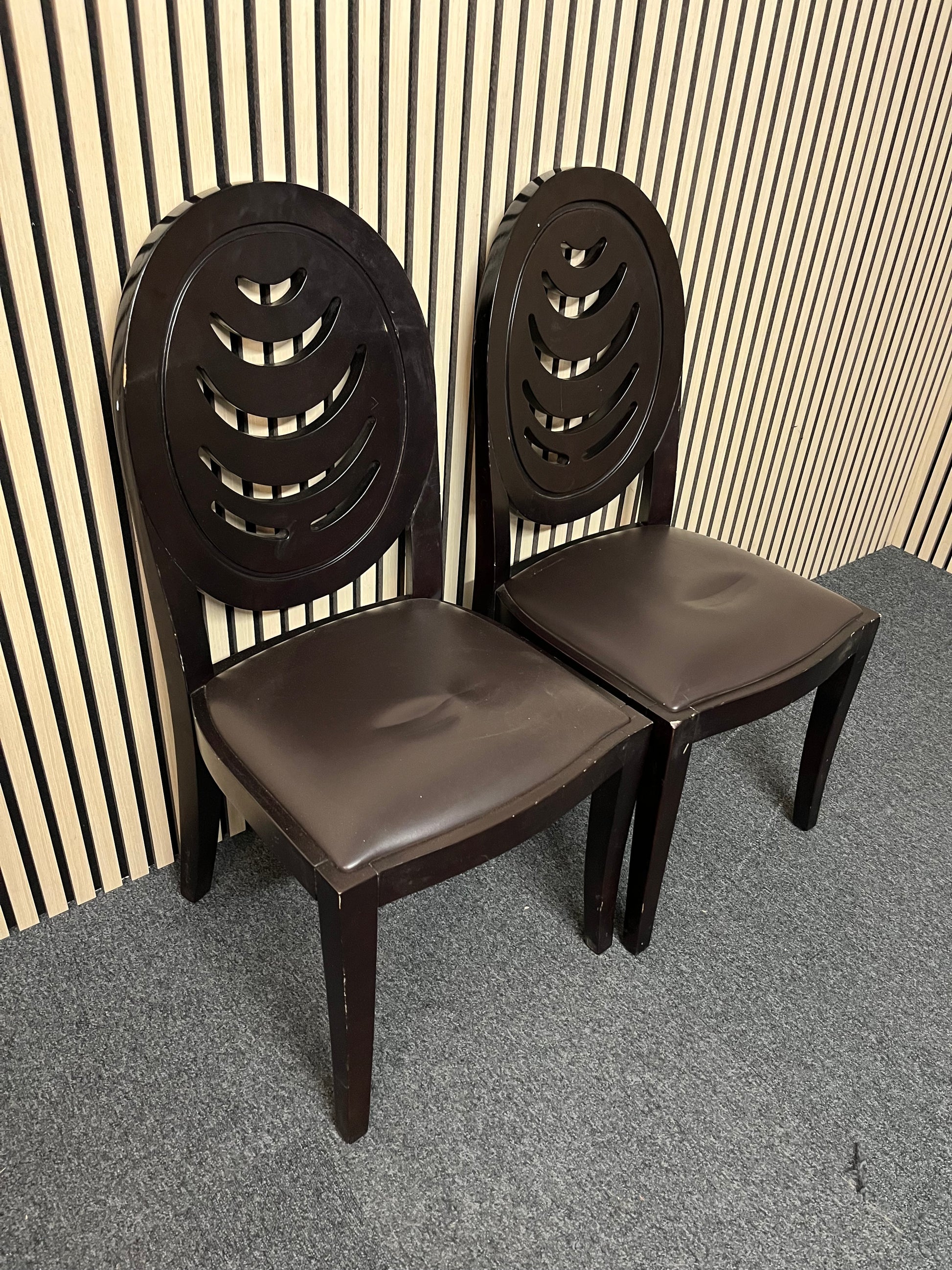 Black wood framed dining chair with black leather seat 2325