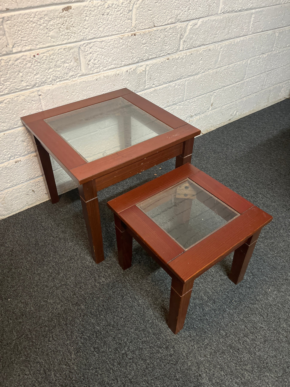 Small dark wood stained glass nest (W x 44 L x 44 H x 39 cm) 2225