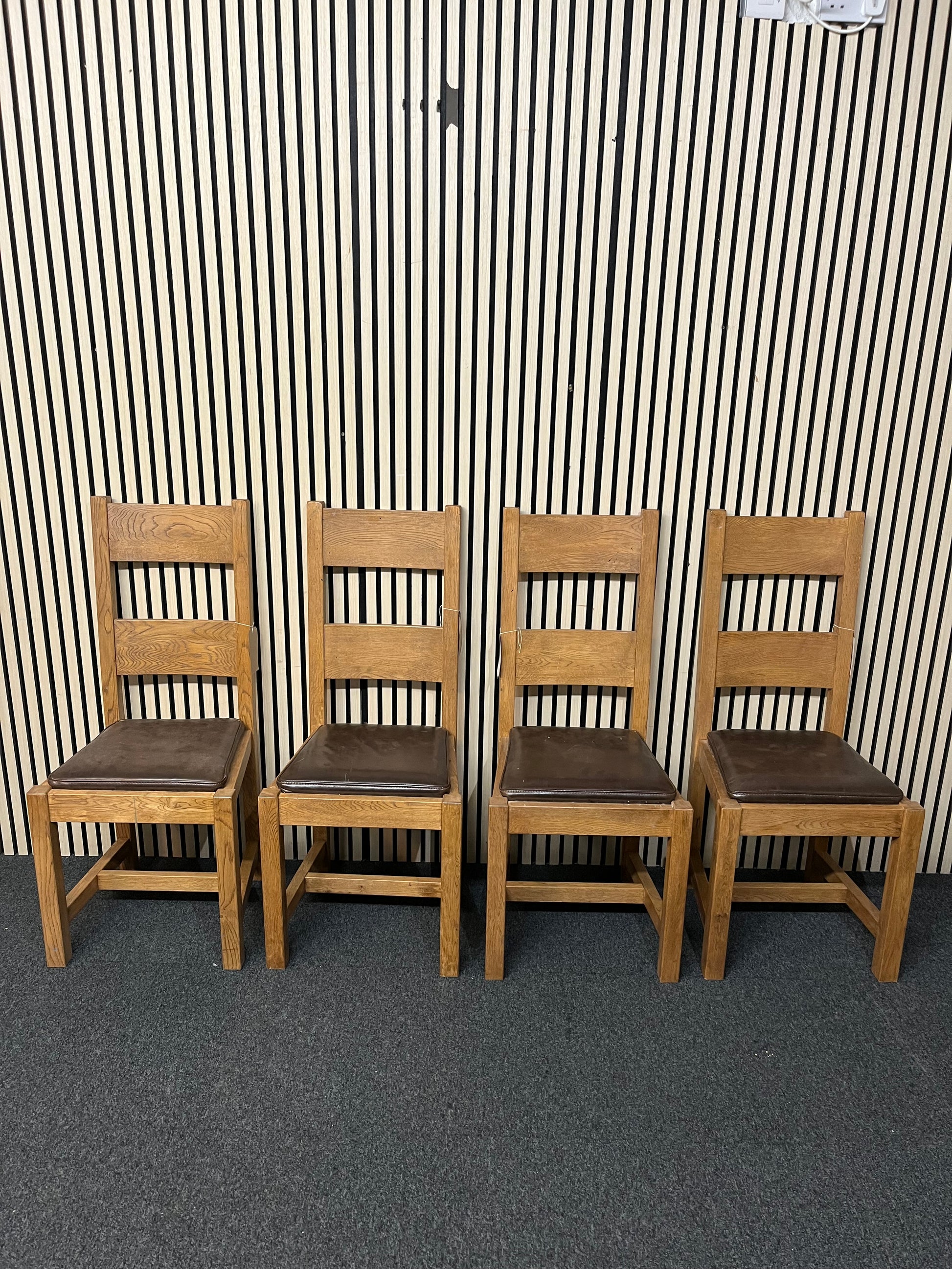 Solid oak and brown leather dining chair set (SET OF 4) 1126