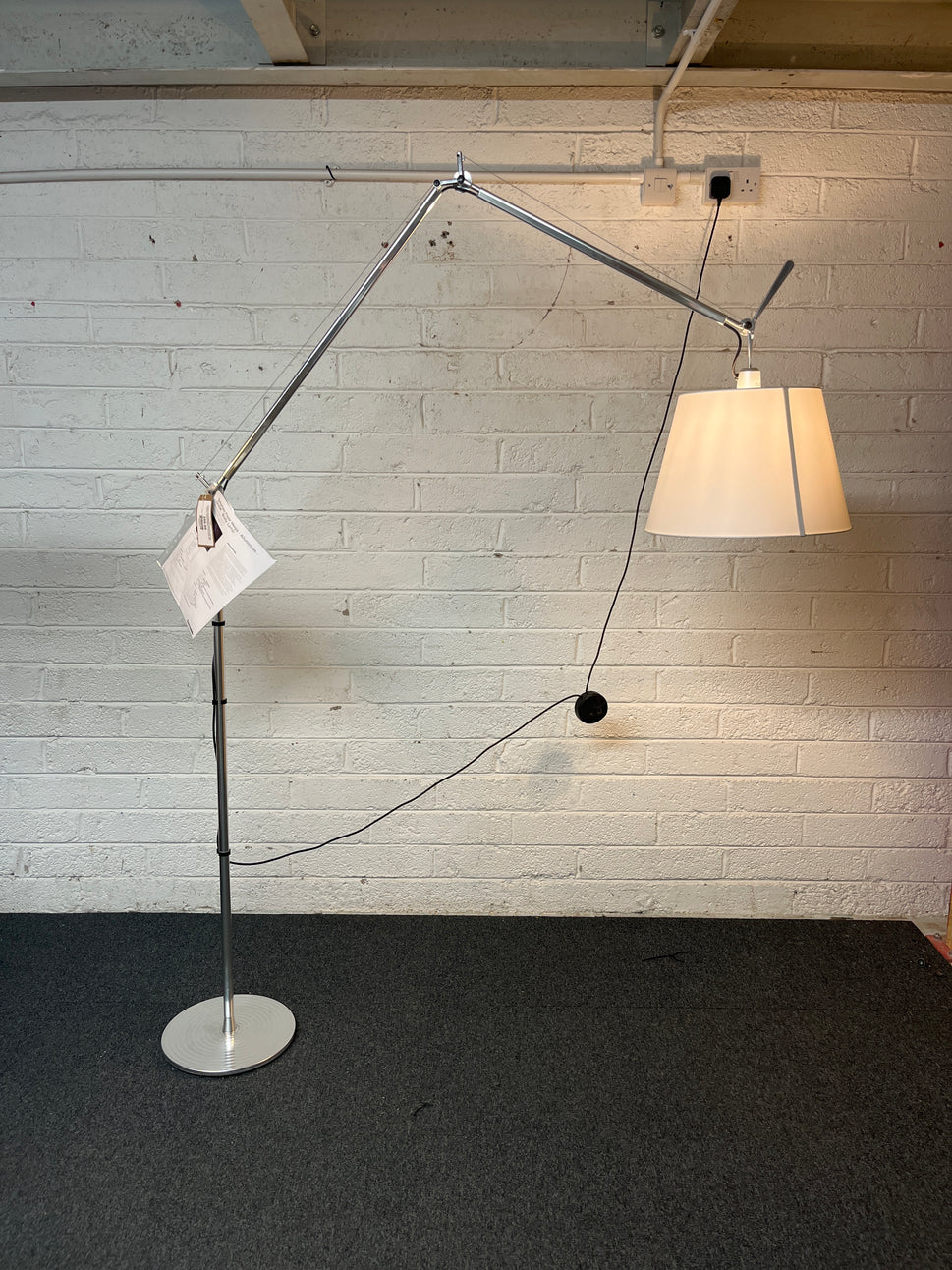 Artemide Tolomeo Mega floor lamp, 42cm aluminum parchment standard lamp. A real design classic, RRP 1000Euro. CJM Price 350Euro. 3 no. in Stock 1325