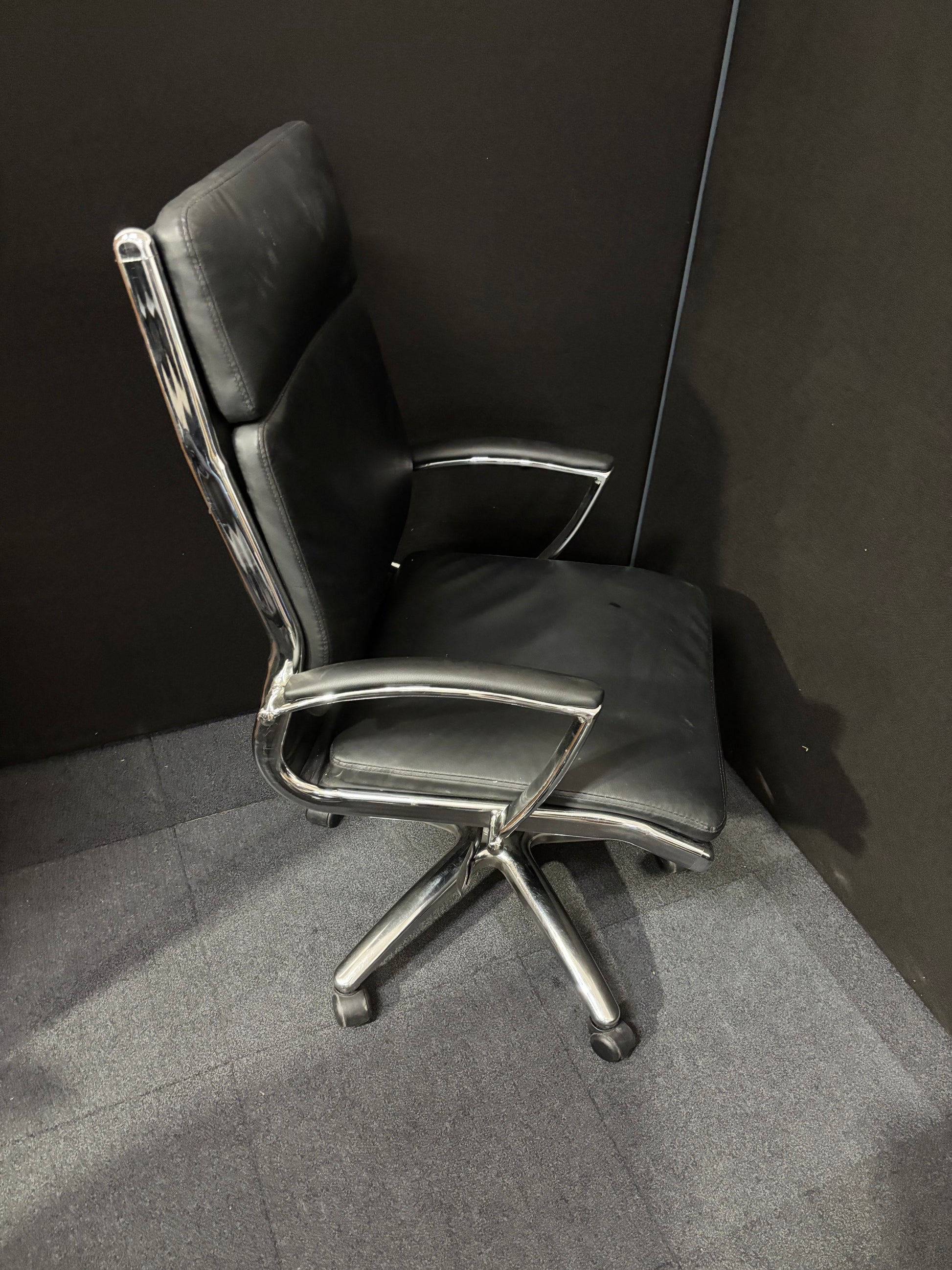 Florence high back executive chair - black faux leather with fixed arms