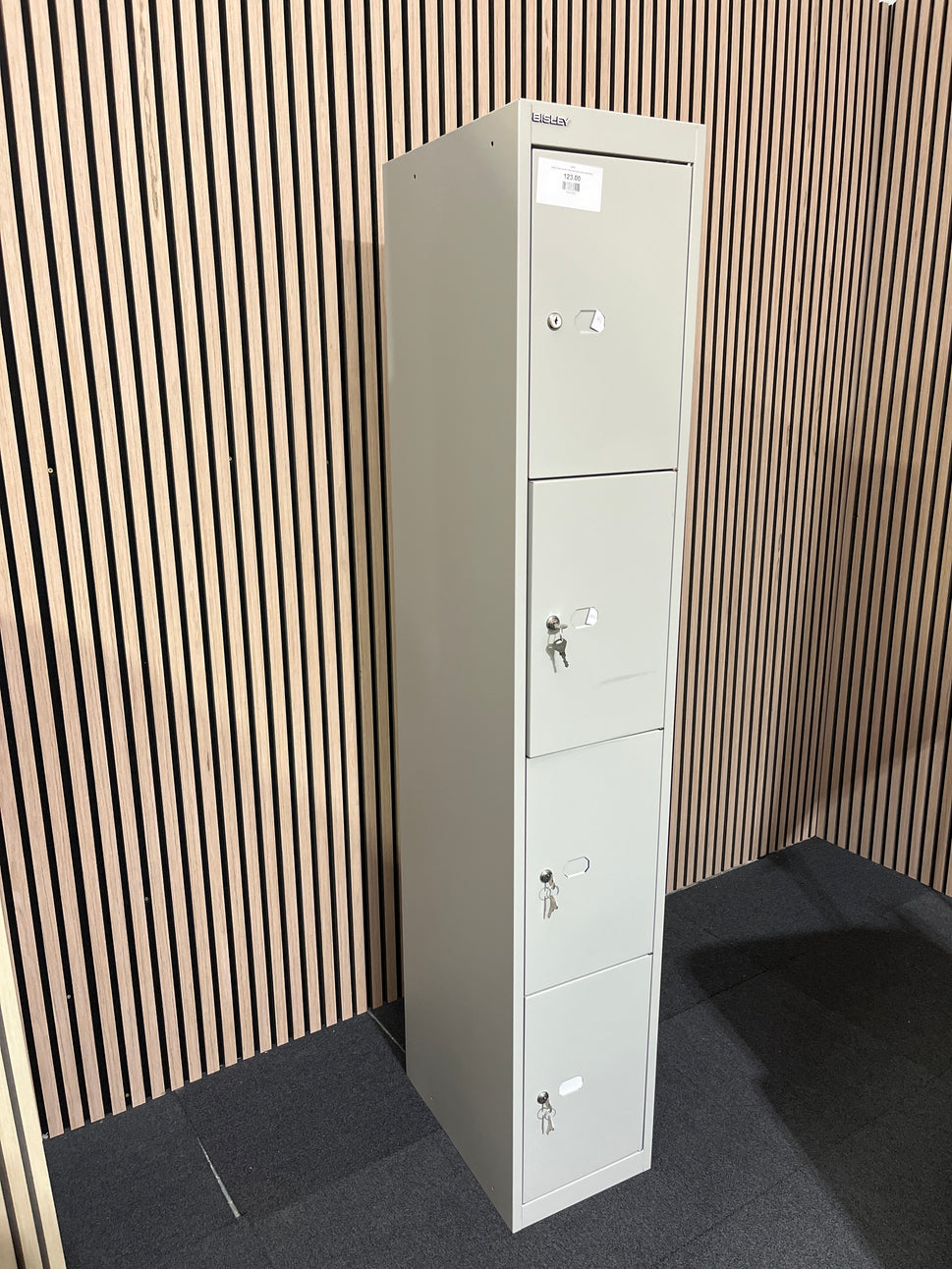 Bisley Grey metal 4 door personal locker with keys