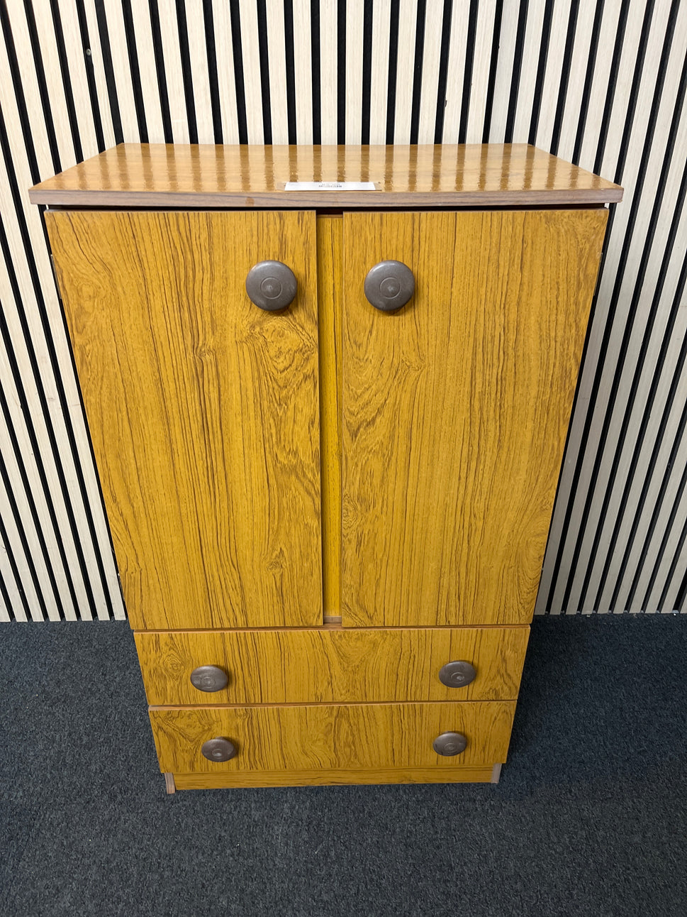 Teak laminate 2 door 2 drawer storage unit (H 109 x W 66 x D 42 cm) 2425