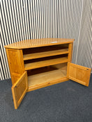 Solid pine corner unit with open shelving and cupboard door 124Wx57Dx78H 44458