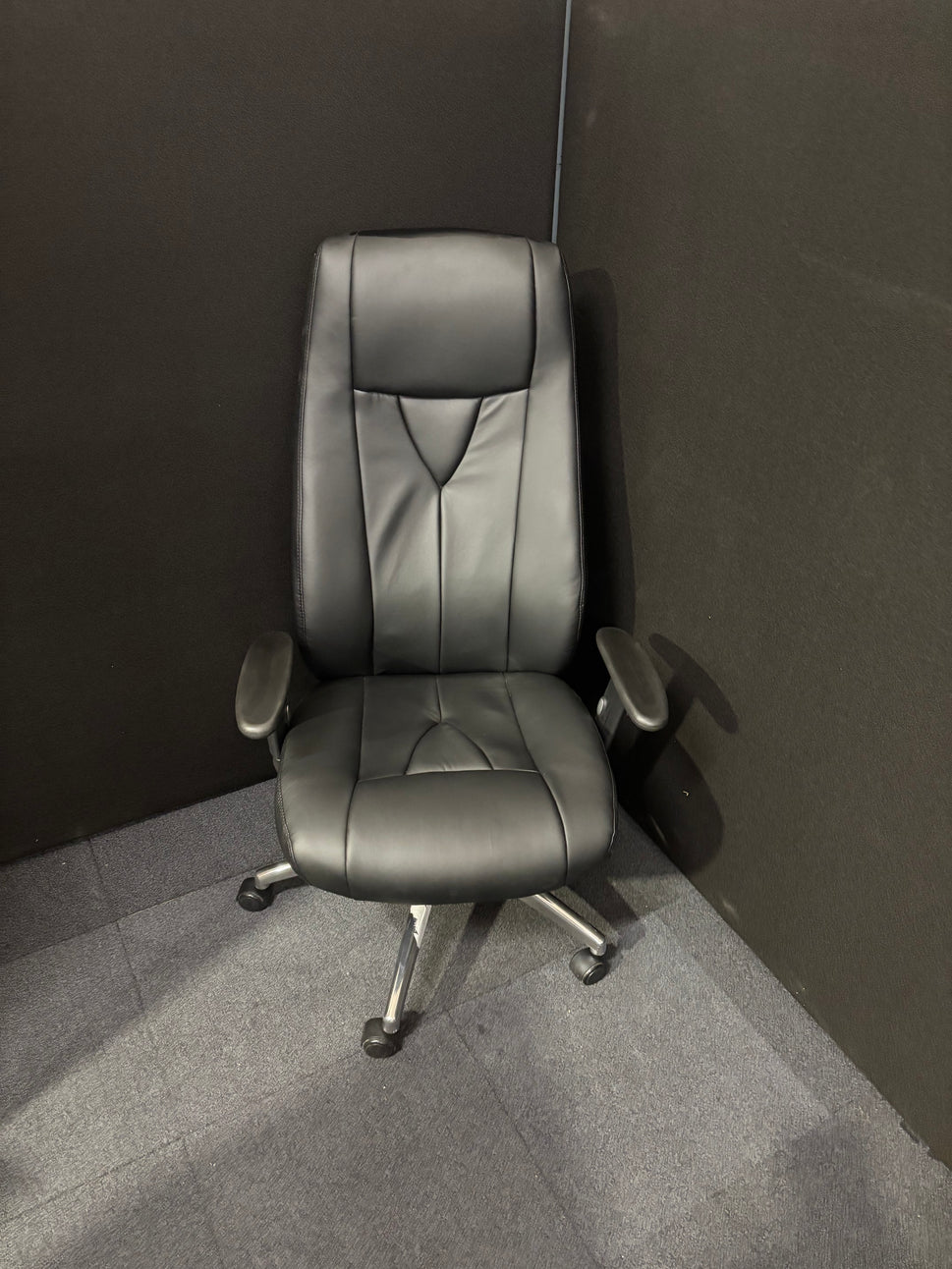 Odessa liquidated high back executive chair - black faux leather, polished metal base, height adjustable arms, price inc vat