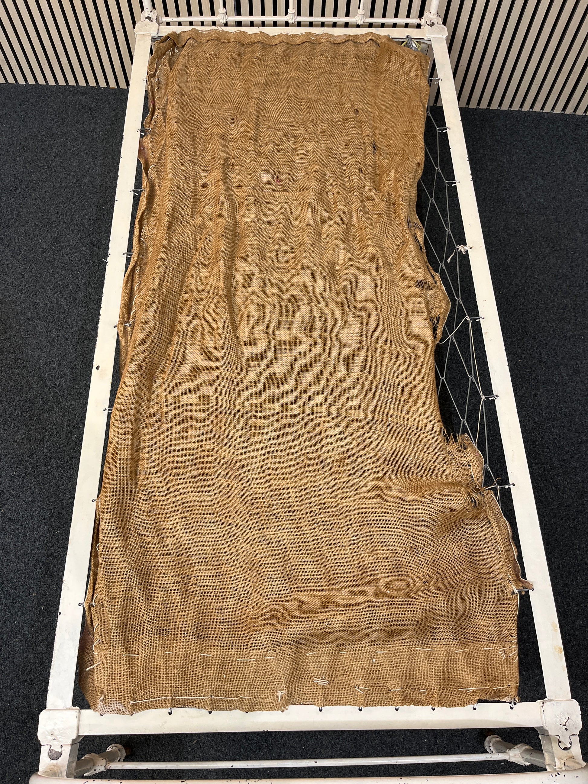 Antique white metal day bed on castors 1126