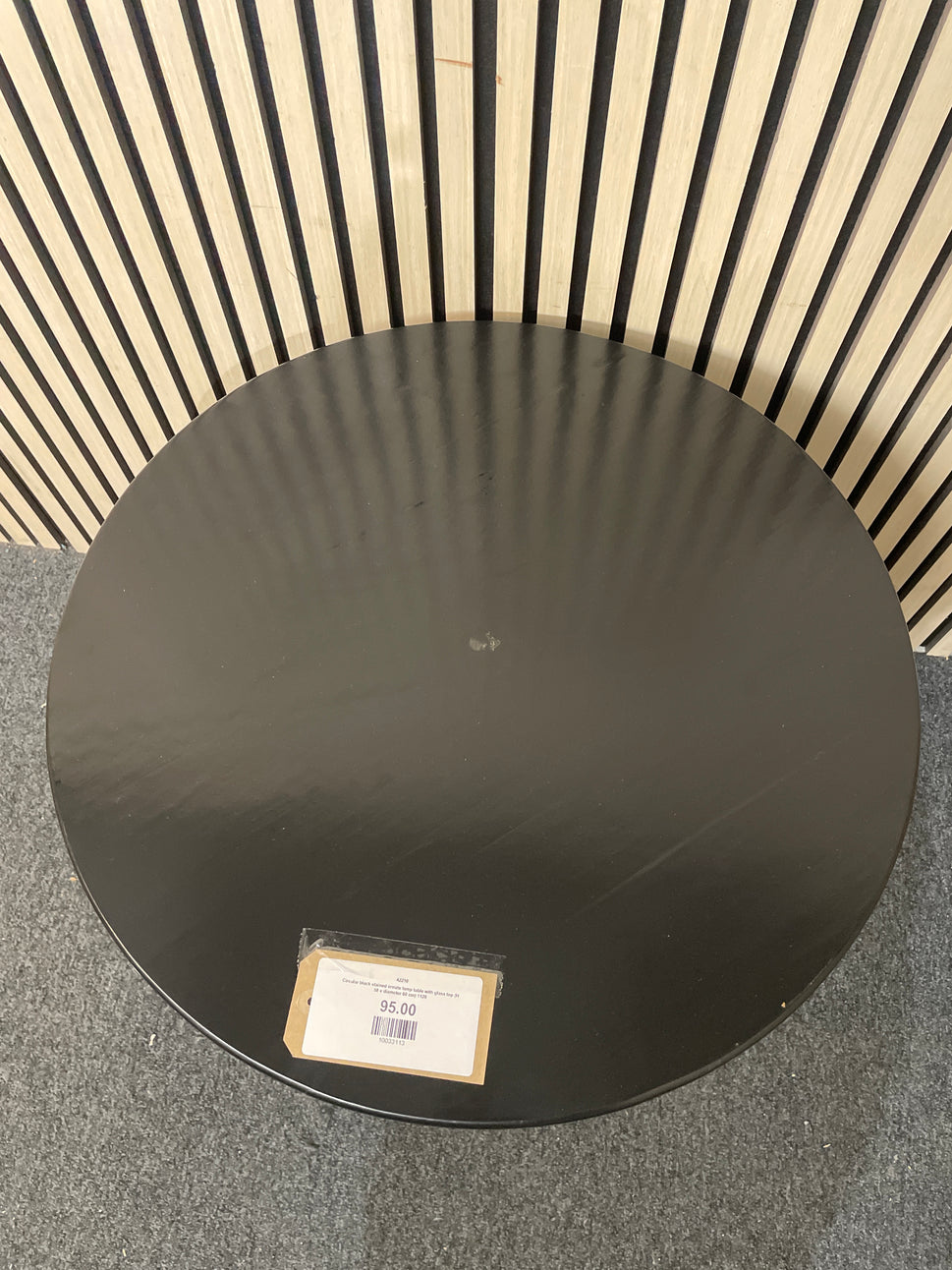 Circular black stained ornate lamp table with glass top (H 58 x diameter 60 cm) 1126