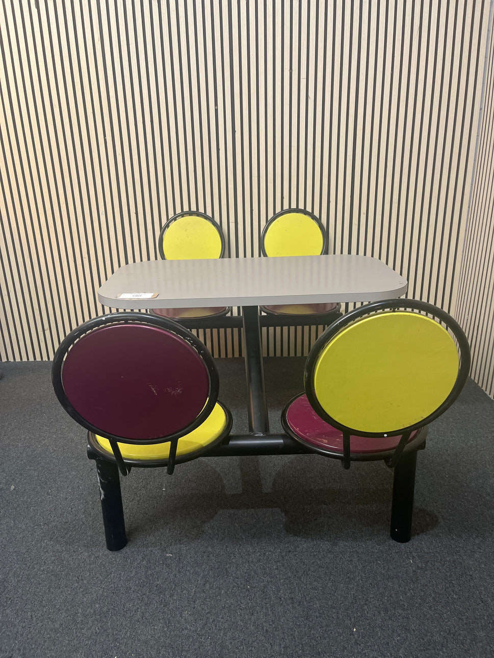 Solid black metal framed mixed colour plastic cafeteria seating (H 73 x W 104 x D 60 cm) J3860