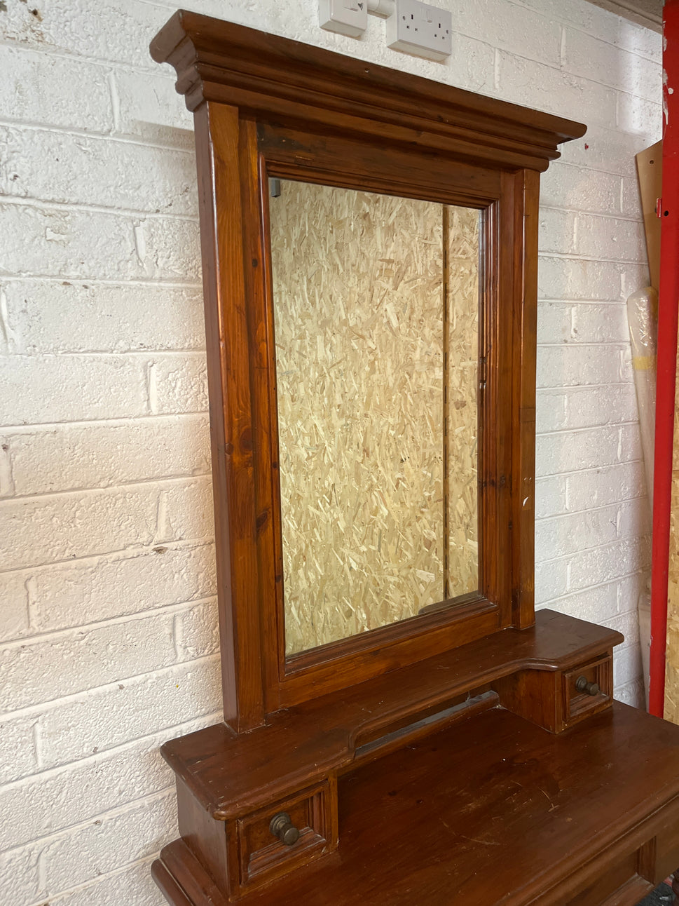 Solid stained pine mirrored hall stand with 3 drawers ( H 194 x W 100 x D 43 cm) 1325