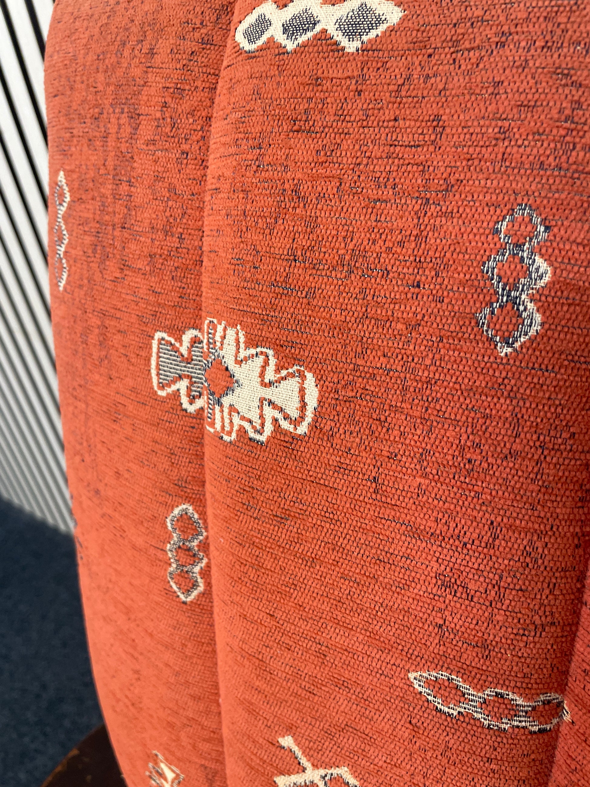 Solid wood, dark stained, high back terracotta fabric fireside armchair 1126