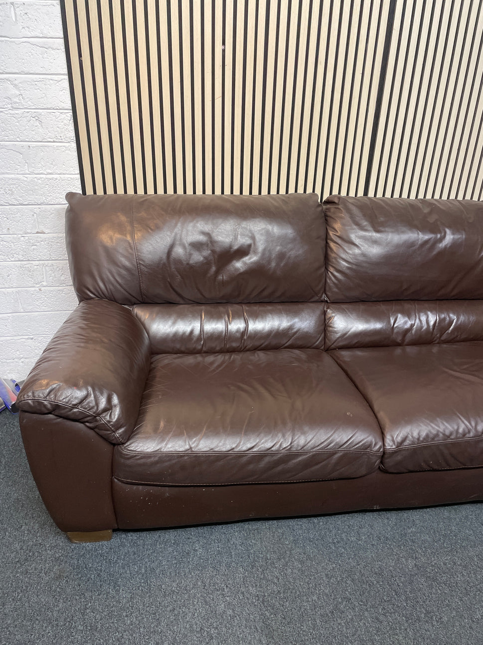 Large Brown Leather Corner Sofa with Poof and Single Armchair included 3126