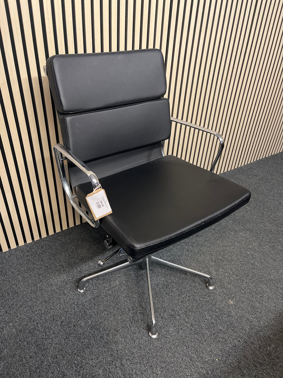 Eames style black leatherette chrome framed draughtsmen executive chair 2325