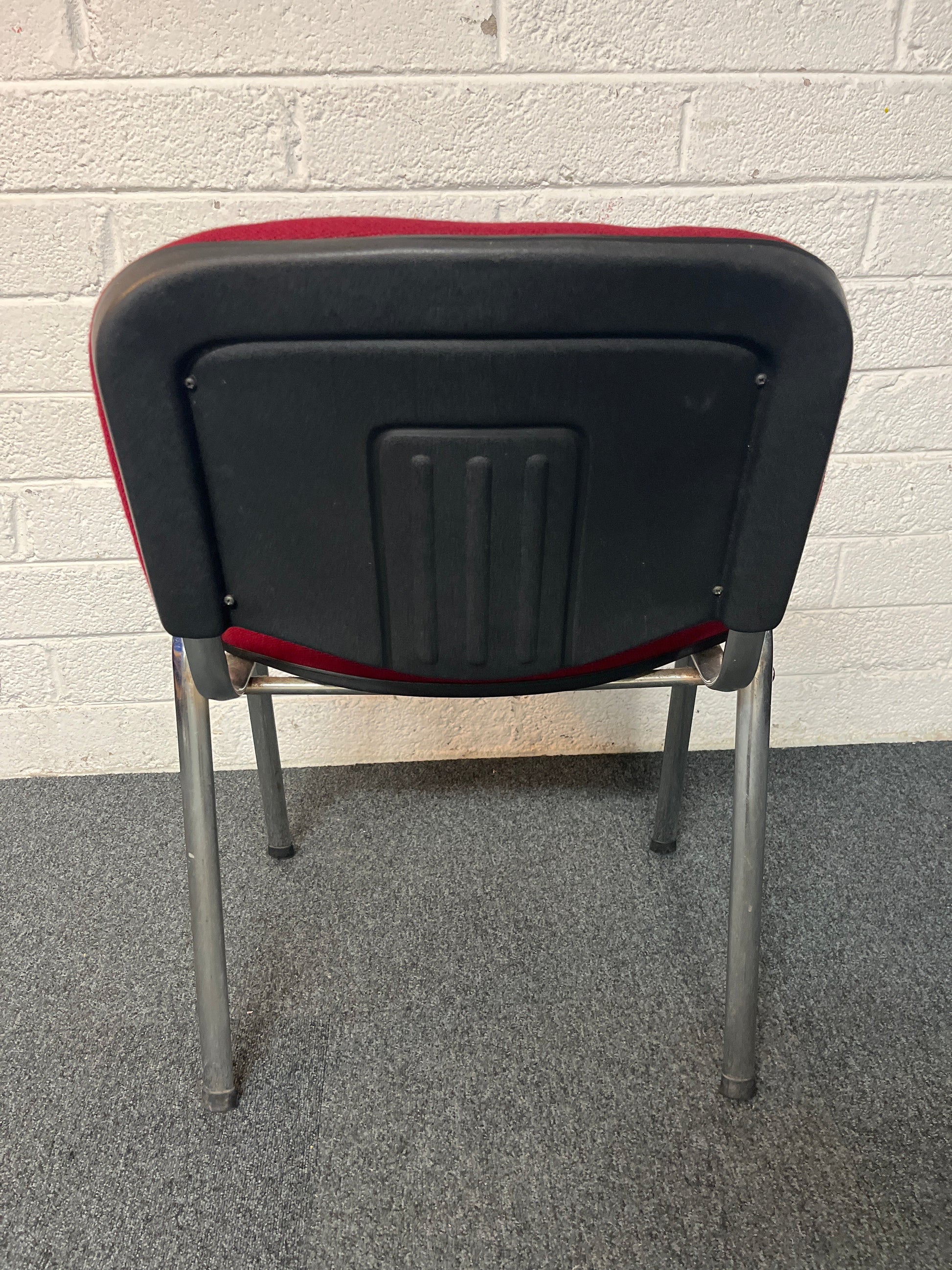 SECONDHAND Wine fabric stacking chair, chrome frame