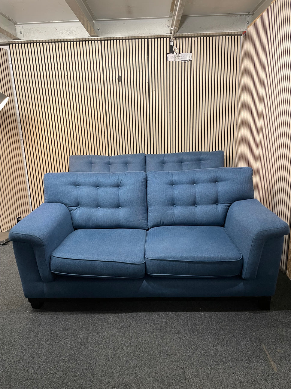 3+2 dark royal blue fabric sofa suite (Widths: 190 and 210 cm, depth: 100 cm each) 1126