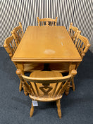 Beech rectangular kitchen table (L 115 x W 80 cm) with 6 no. matching solid wood chairs 44789