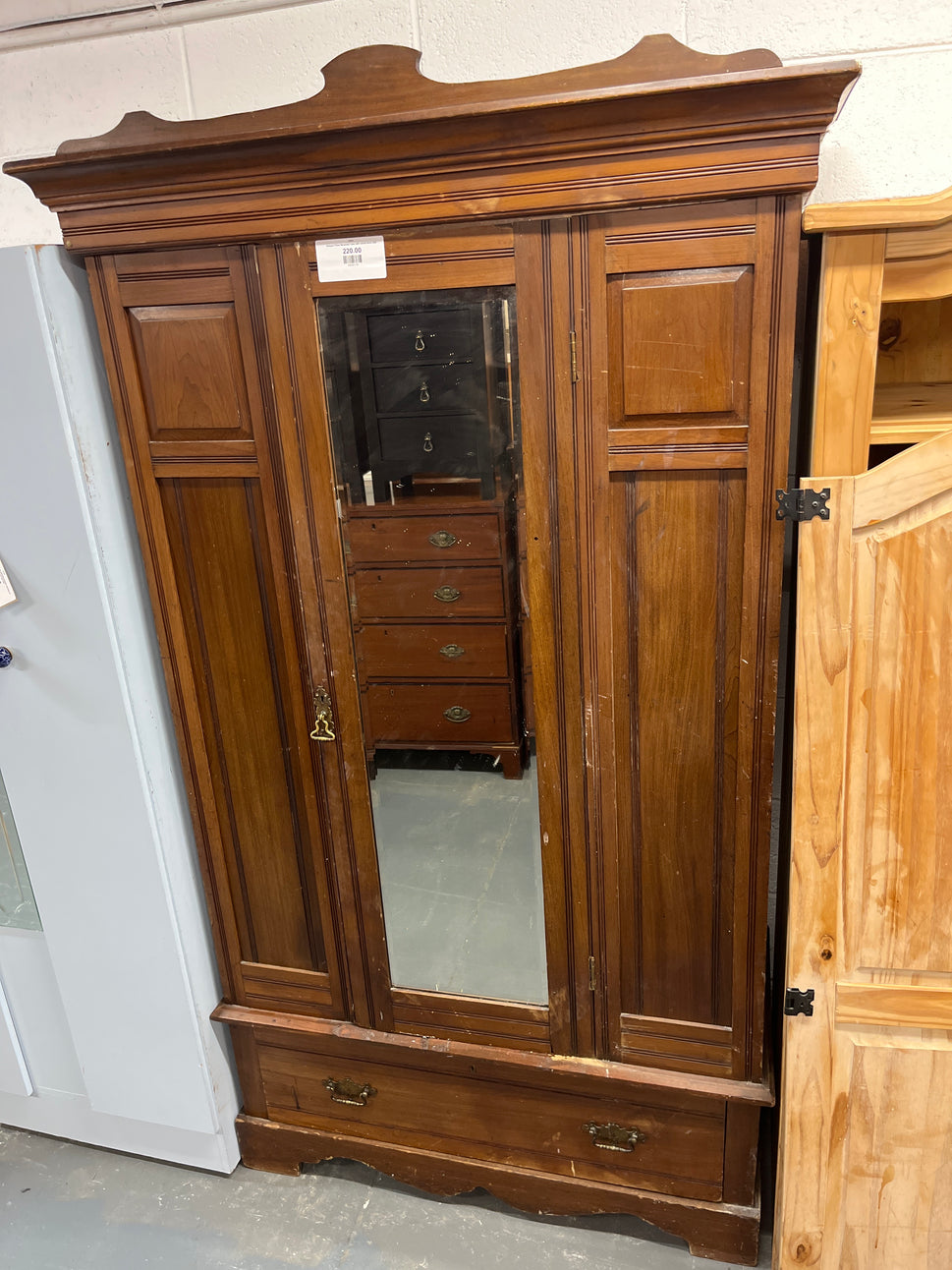Antique 2 Piece Wardrobe 2 door with central mirror 2225